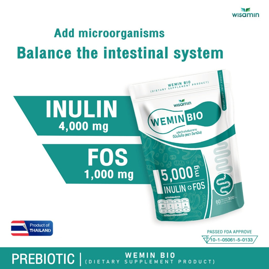 WISAMIN Wemin Bio | Prebiotics Inulin + FOS | Dietary Supplement | Halal Certified | 1 Bag (60 Sachets)