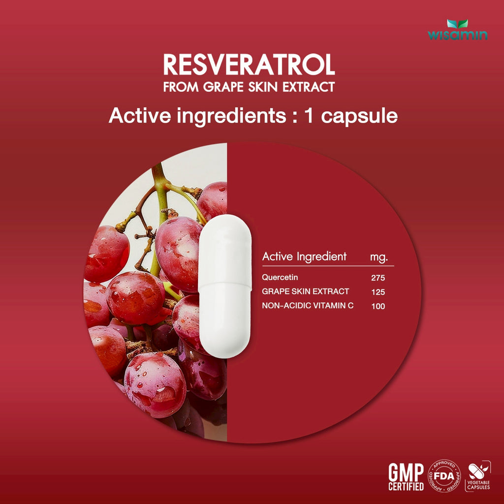 WISAMIN Resveratrol from Grape Skin Extract Capsule | Halal Certified | 1 Bottle 30 Capsules