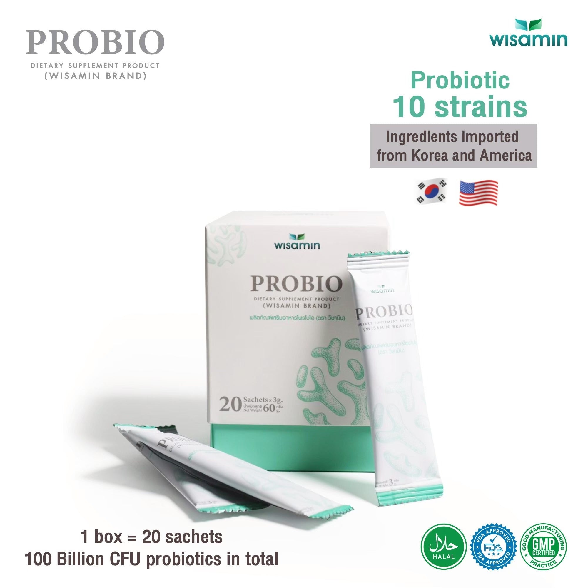 WISAMIN Probiotic | 3 Formula Options | 10 Probiotic Strains | 100 Billion CFU | Halal Certified | 1 Box 20 Sachets