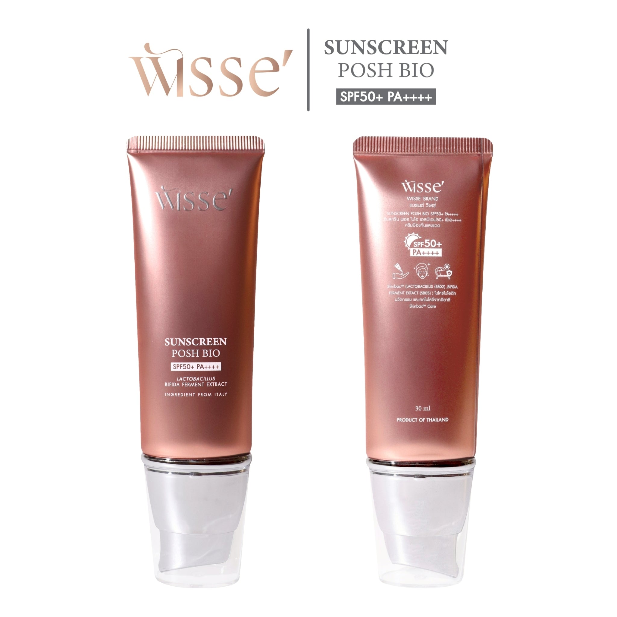 WISSE SUNSCREEN POSH BIO SPF50+ PA++++ | Hybrid Sunscreen Technology | 30 ml per Tube