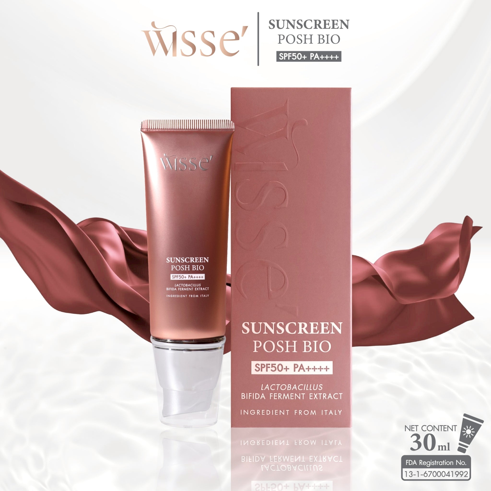 WISSE SUNSCREEN POSH BIO SPF50+ PA++++ | Hybrid Sunscreen Technology | 30 ml per Tube