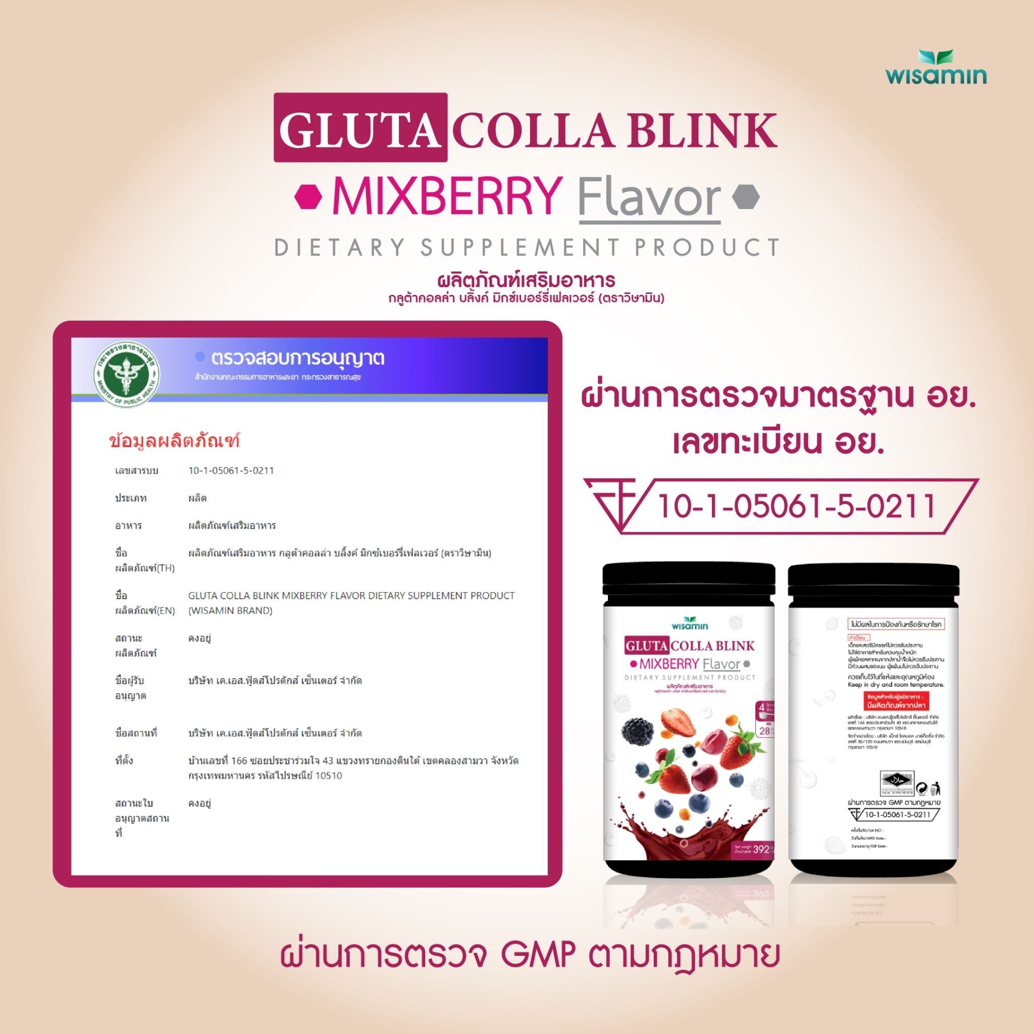 WISAMIN Gluta Colla Blink Beauty Series | 5 Flavors | 392g | Halal Certified | Fish Collagen & L-Glutathione