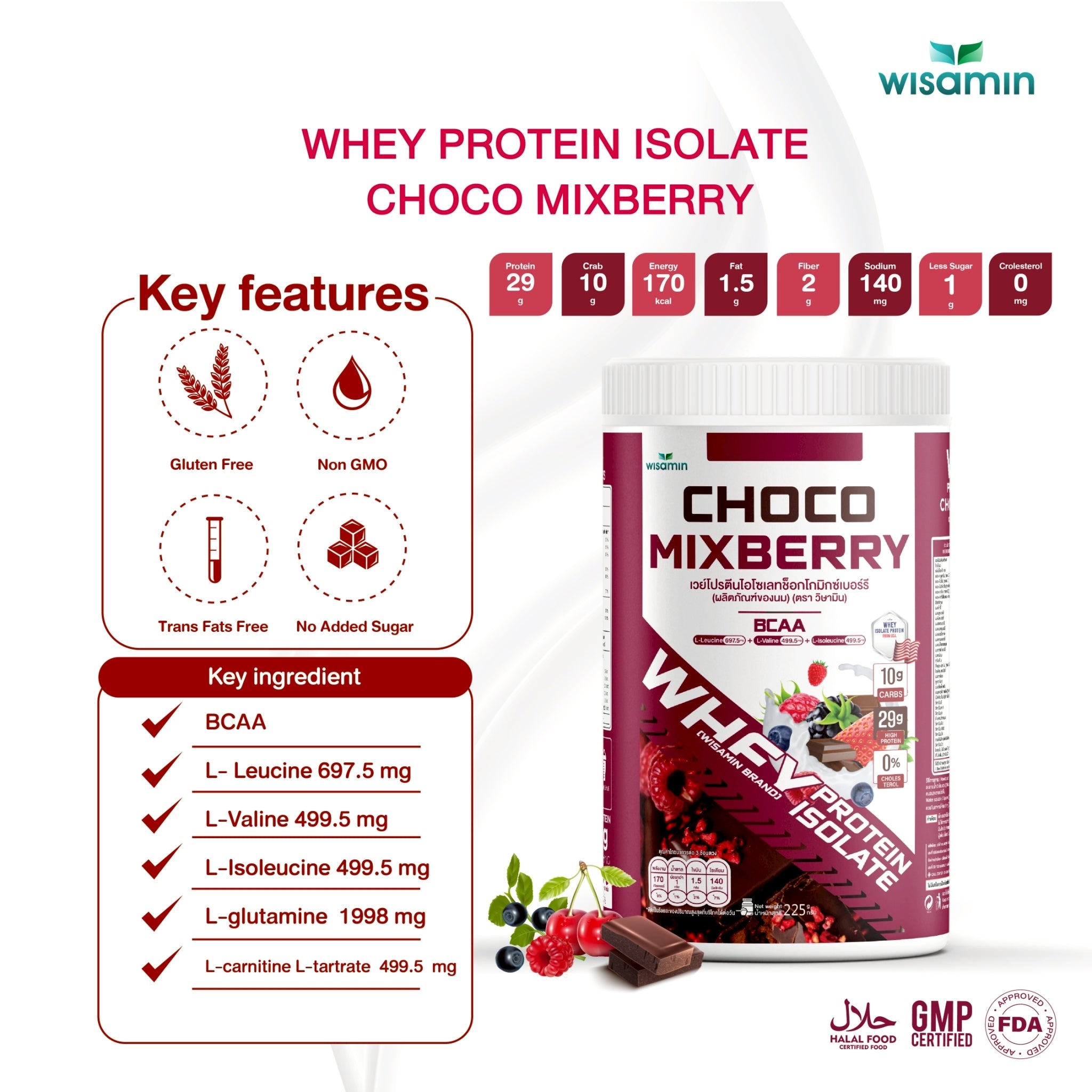 WISAMIN Whey Protein Isolate | 225g per Jar | 11 Flavors | Halal Certified | Non-GMO | Gluten-Free