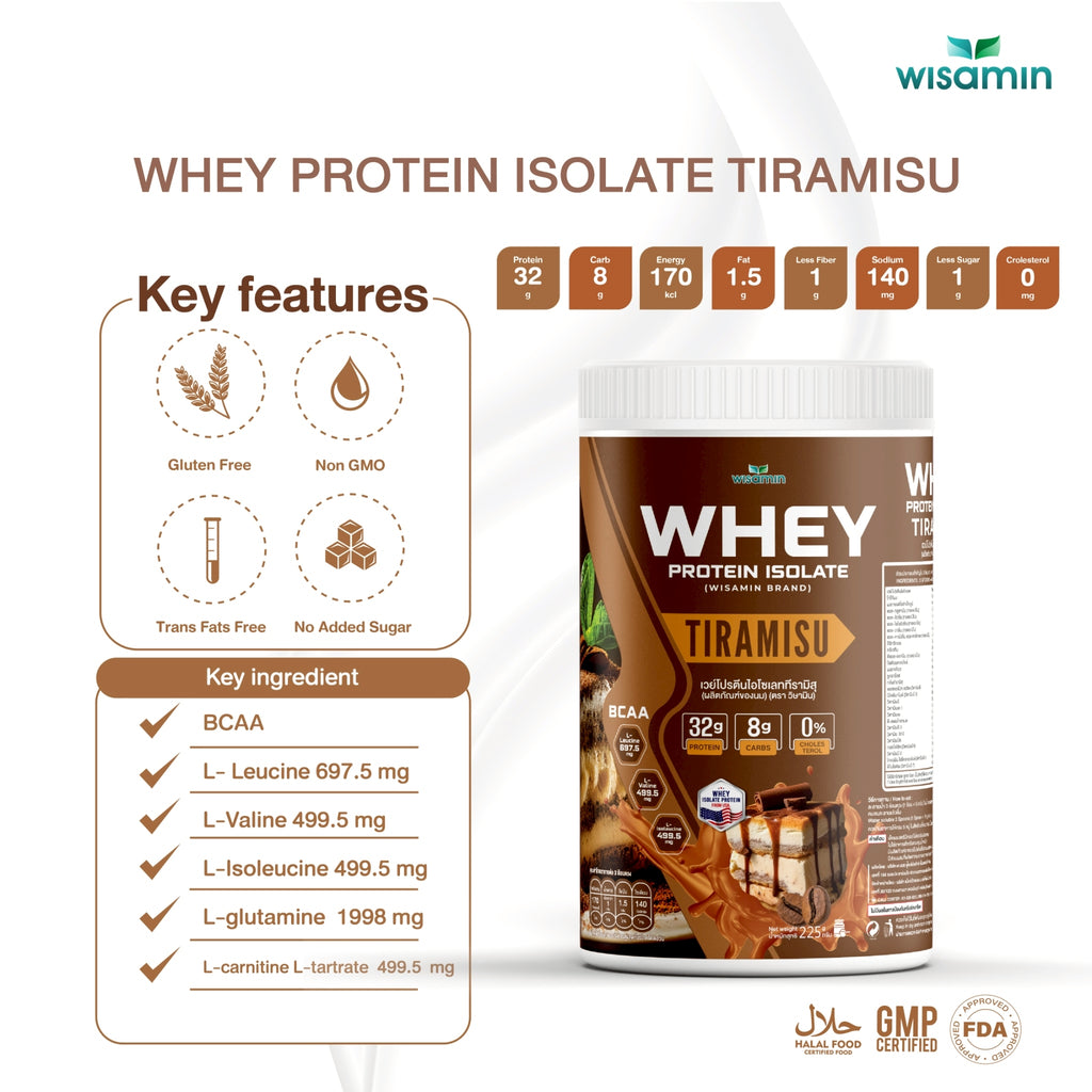 WISAMIN Whey Protein Isolate | 225g per Jar | 11 Flavors | Halal Certified | Non-GMO | Gluten-Free