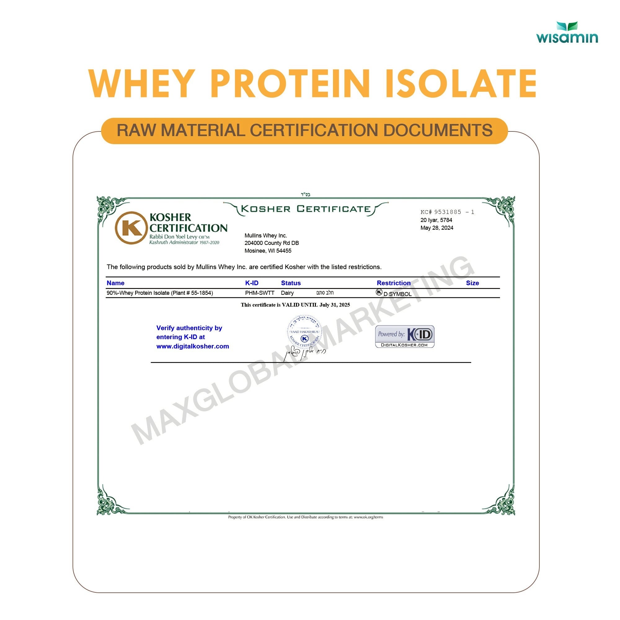 WISAMIN Whey Protein Isolate | 2.27kg (5LB) | 28–32g Protein | 11 Flavors | Halal Certified | No Added Sugar