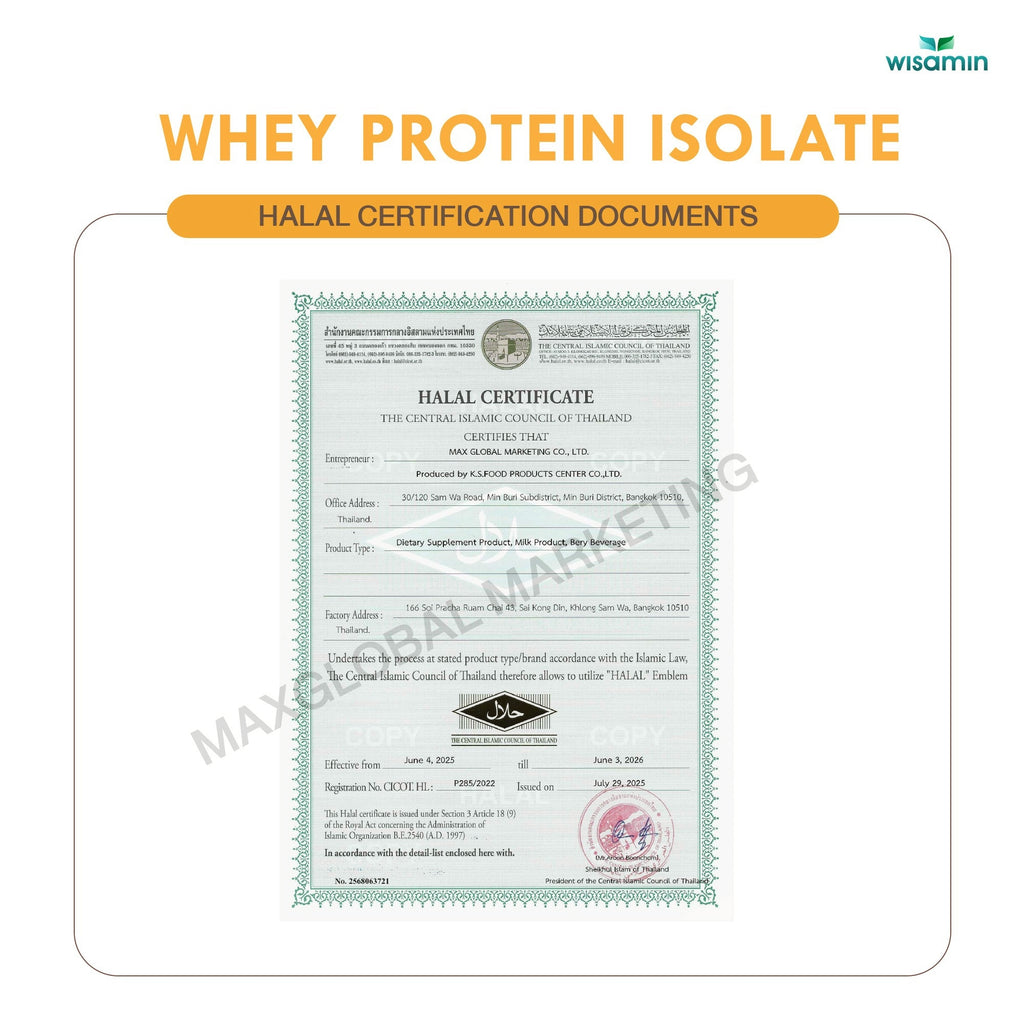 WISAMIN Whey Protein Isolate | 900g (2LB) | 28–32g Protein | 11 Flavors | No Added Sugar | Halal Certified