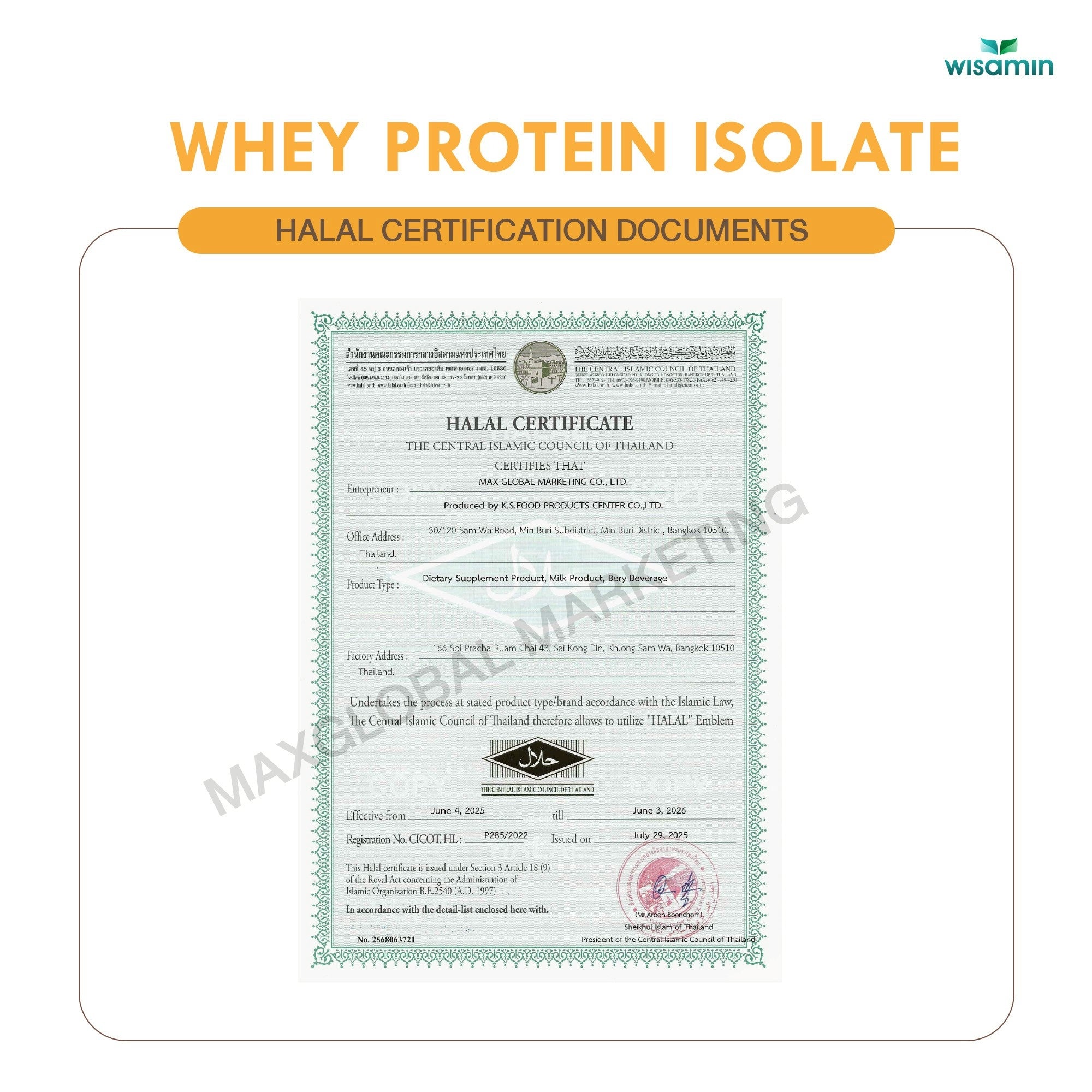 WISAMIN Whey Protein Isolate | 45g Ready-to-Mix Sachet | 28–32g Protein | 11 Flavors | Halal Certified | No Added Sugar