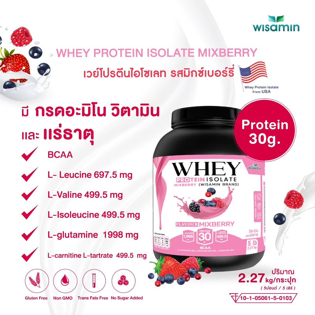 WISAMIN Whey Protein Isolate | 2.27kg (5LB) | 28–32g Protein | 11 Flavors | Halal Certified | No Added Sugar