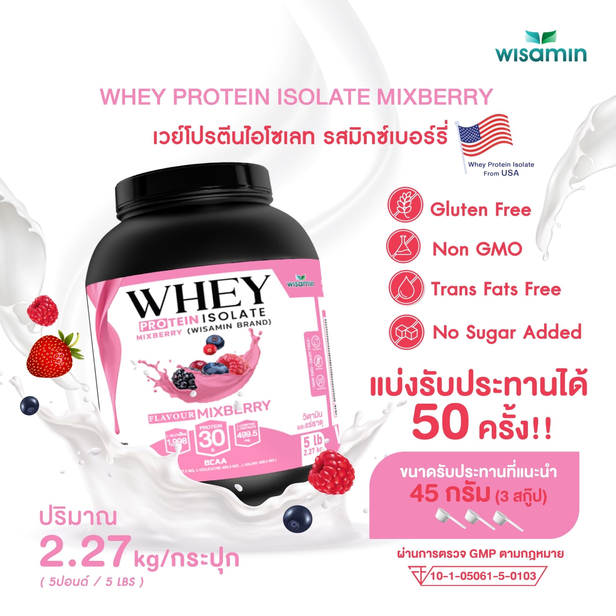 WISAMIN Whey Protein Isolate | 2.27kg (5LB) | 28–32g Protein | 11 Flavors | Halal Certified | No Added Sugar