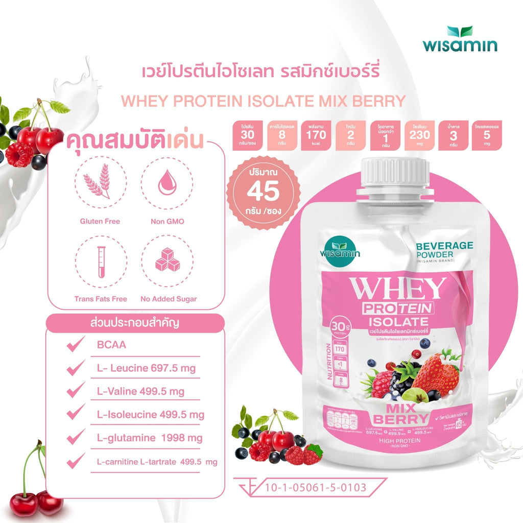WISAMIN Whey Protein Isolate | 45g Ready-to-Mix Sachet | 28–32g Protein | 11 Flavors | Halal Certified | No Added Sugar