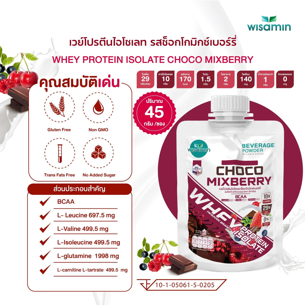 WISAMIN Whey Protein Isolate | 45g Ready-to-Mix Sachet | 28–32g Protein | 11 Flavors | Halal Certified | No Added Sugar