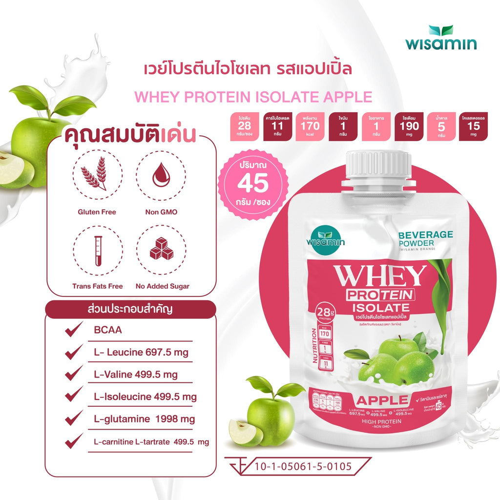 WISAMIN Whey Protein Isolate | 45g Ready-to-Mix Sachet | 28–32g Protein | 11 Flavors | Halal Certified | No Added Sugar