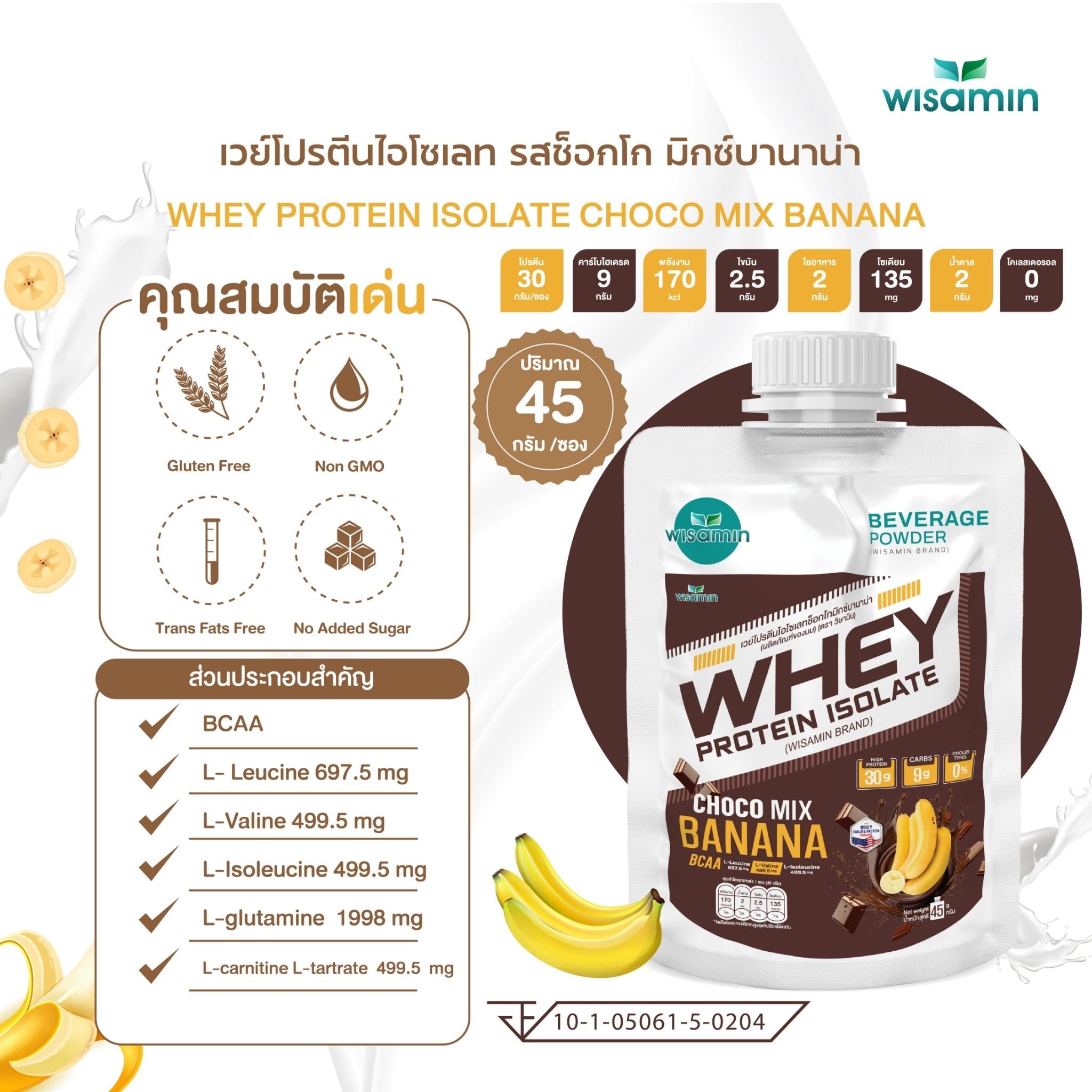 WISAMIN Whey Protein Isolate | 45g Ready-to-Mix Sachet | 28–32g Protein | 11 Flavors | Halal Certified | No Added Sugar
