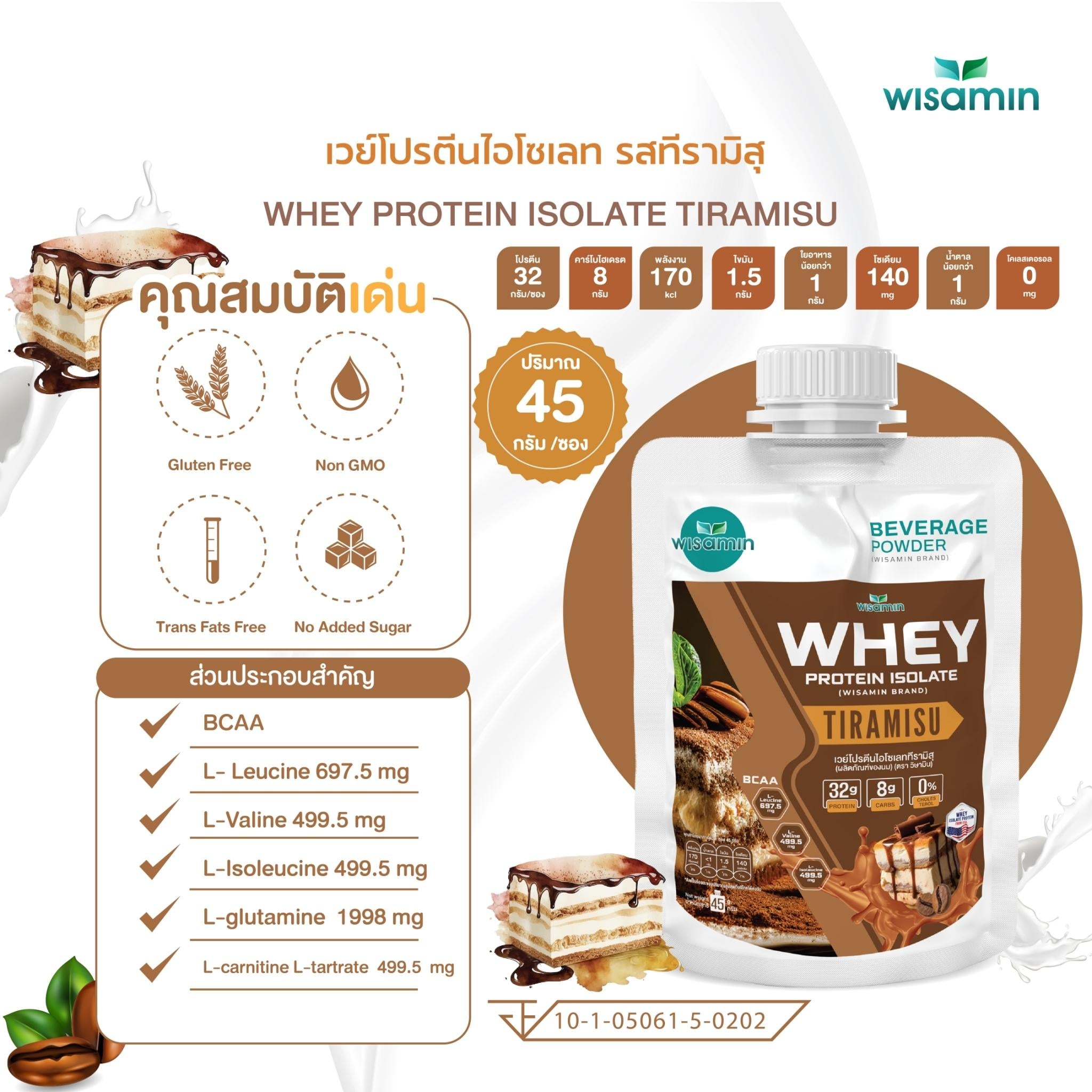 WISAMIN Whey Protein Isolate | 45g Ready-to-Mix Sachet | 28–32g Protein | 11 Flavors | Halal Certified | No Added Sugar