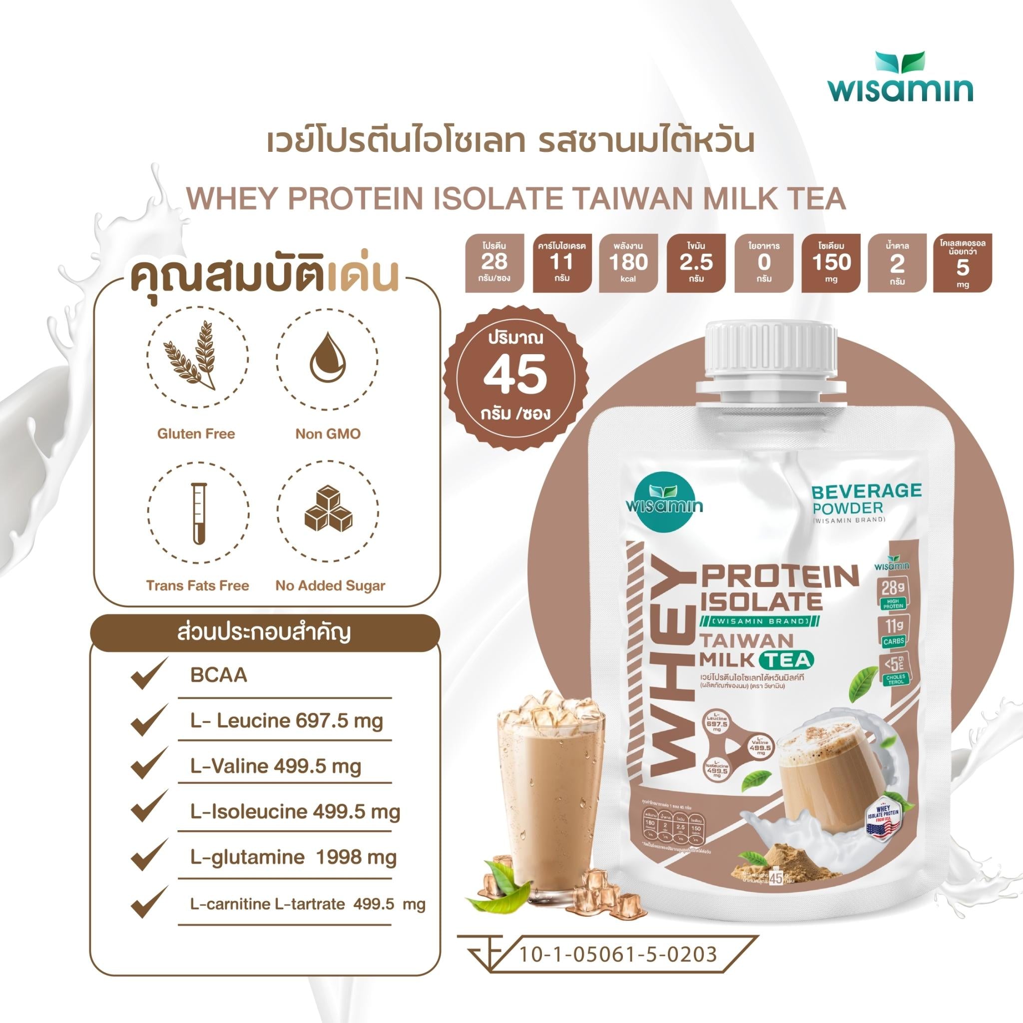 WISAMIN Whey Protein Isolate | 45g Ready-to-Mix Sachet | 28–32g Protein | 11 Flavors | Halal Certified | No Added Sugar