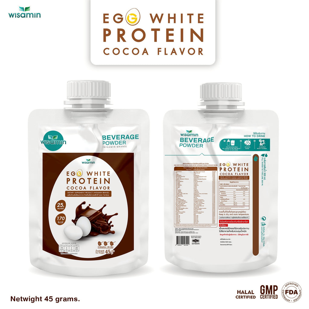 WISAMIN Egg White Protein Powder | 3 Flavors Available | 45g Ready-to-Mix Sachet | Halal Certified | Gluten-Free | Soy-Free | Dairy-Free
