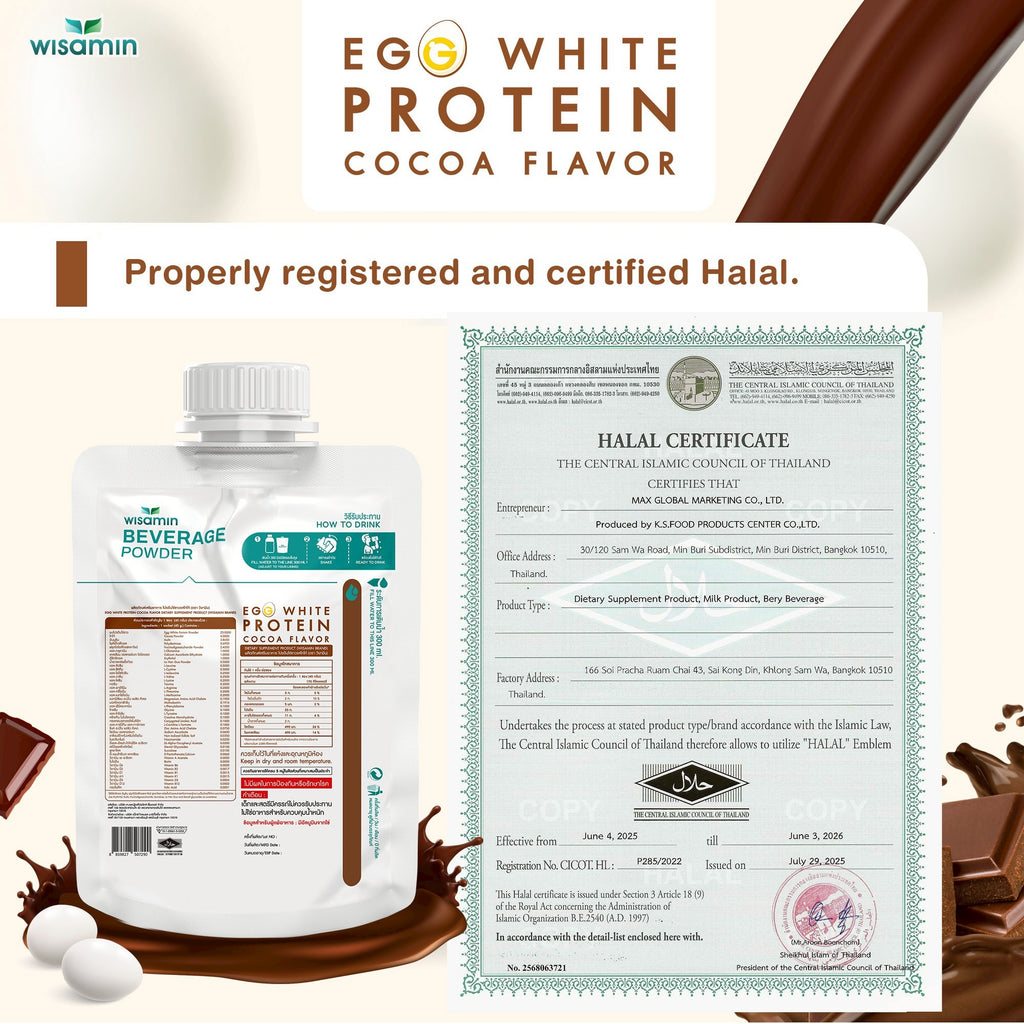 WISAMIN Egg White Protein Powder | 3 Flavors Available | 45g Ready-to-Mix Sachet | Halal Certified | Gluten-Free | Soy-Free | Dairy-Free