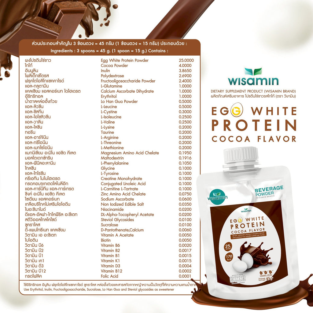 WISAMIN Egg White Protein Powder | 3 Flavors Available | 45g Ready-to-Mix Sachet | Halal Certified | Gluten-Free | Soy-Free | Dairy-Free