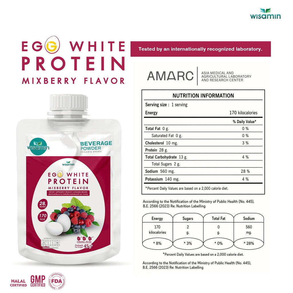 WISAMIN Egg White Protein Powder | 3 Flavors Available | 45g Ready-to-Mix Sachet | Halal Certified | Gluten-Free | Soy-Free | Dairy-Free