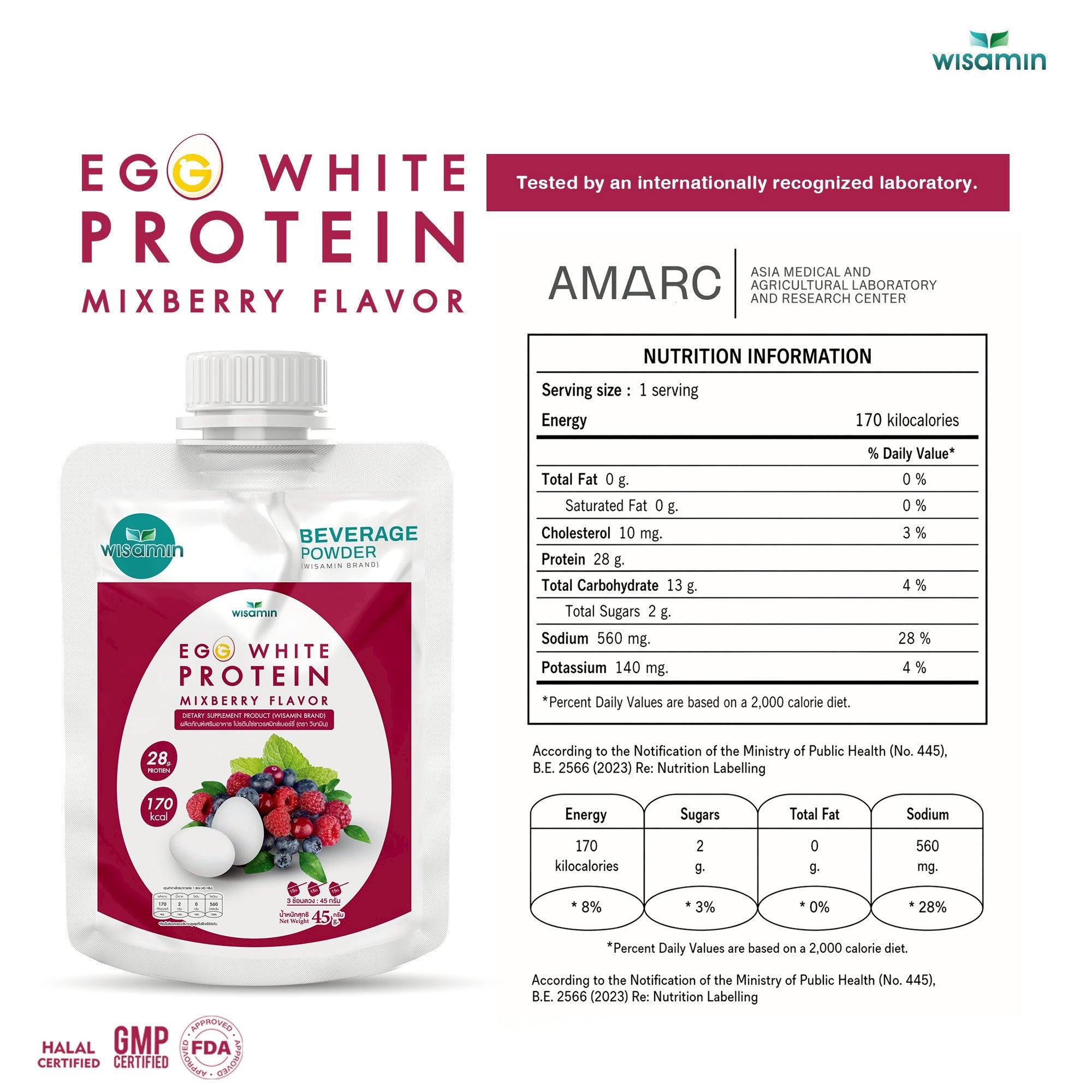 WISAMIN Egg White Protein Powder | 3 Flavors Available | 45g Ready-to-Mix Sachet | Halal Certified | Gluten-Free | Soy-Free | Dairy-Free