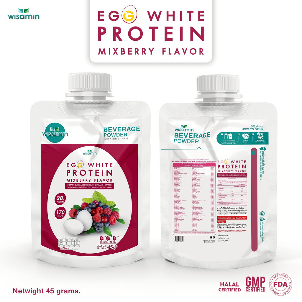 WISAMIN Egg White Protein Powder | 3 Flavors Available | 45g Ready-to-Mix Sachet | Halal Certified | Gluten-Free | Soy-Free | Dairy-Free