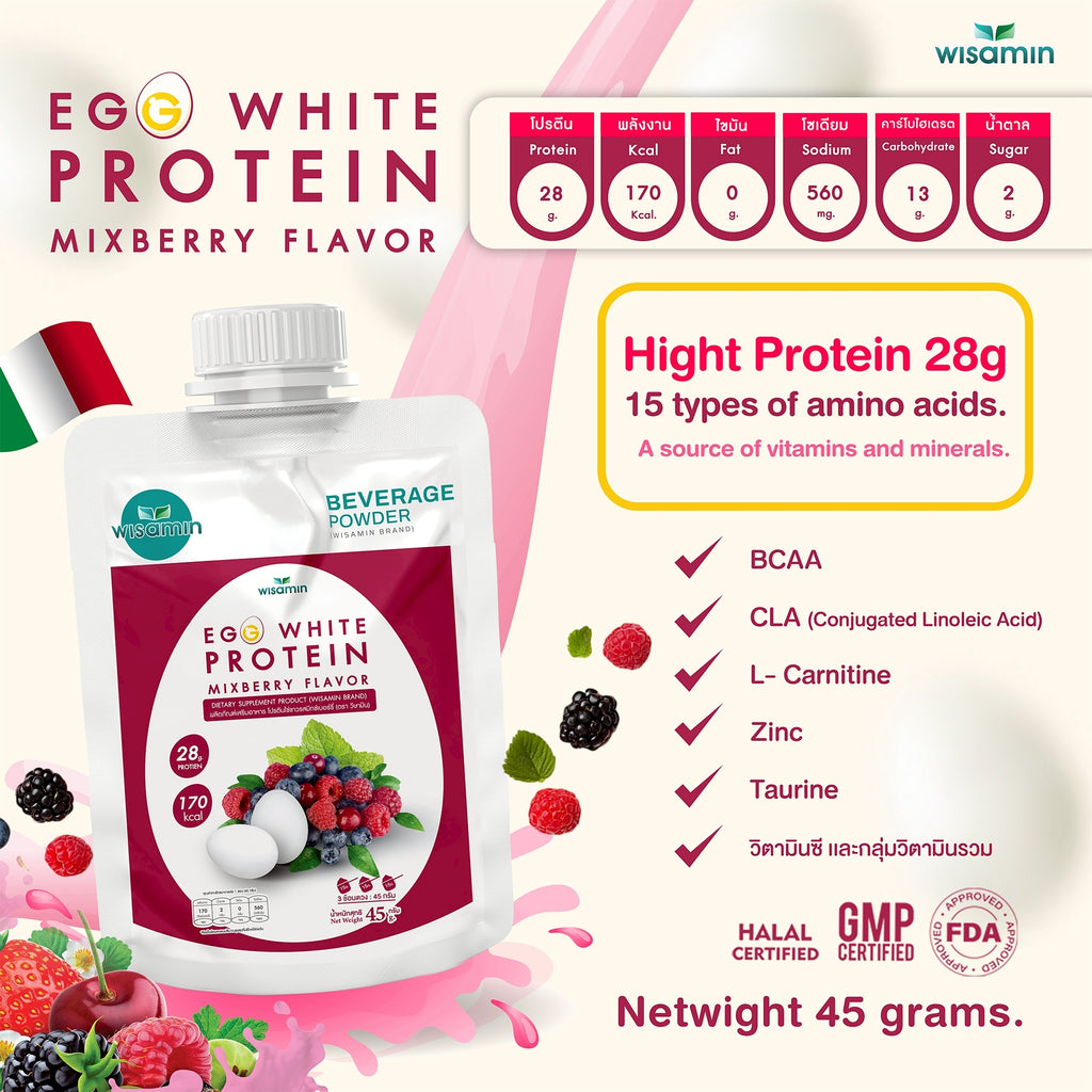 WISAMIN Egg White Protein Powder | 3 Flavors Available | 45g Ready-to-Mix Sachet | Halal Certified | Gluten-Free | Soy-Free | Dairy-Free