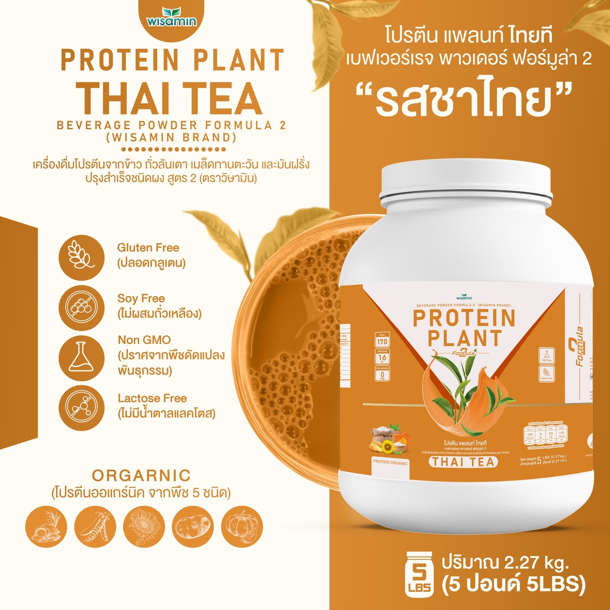 WISAMIN Plant Protein Formula 2 | 2.27 kg (5LB) | 8 Flavors | Organic | Halal | Soy-Free | Non-GMO