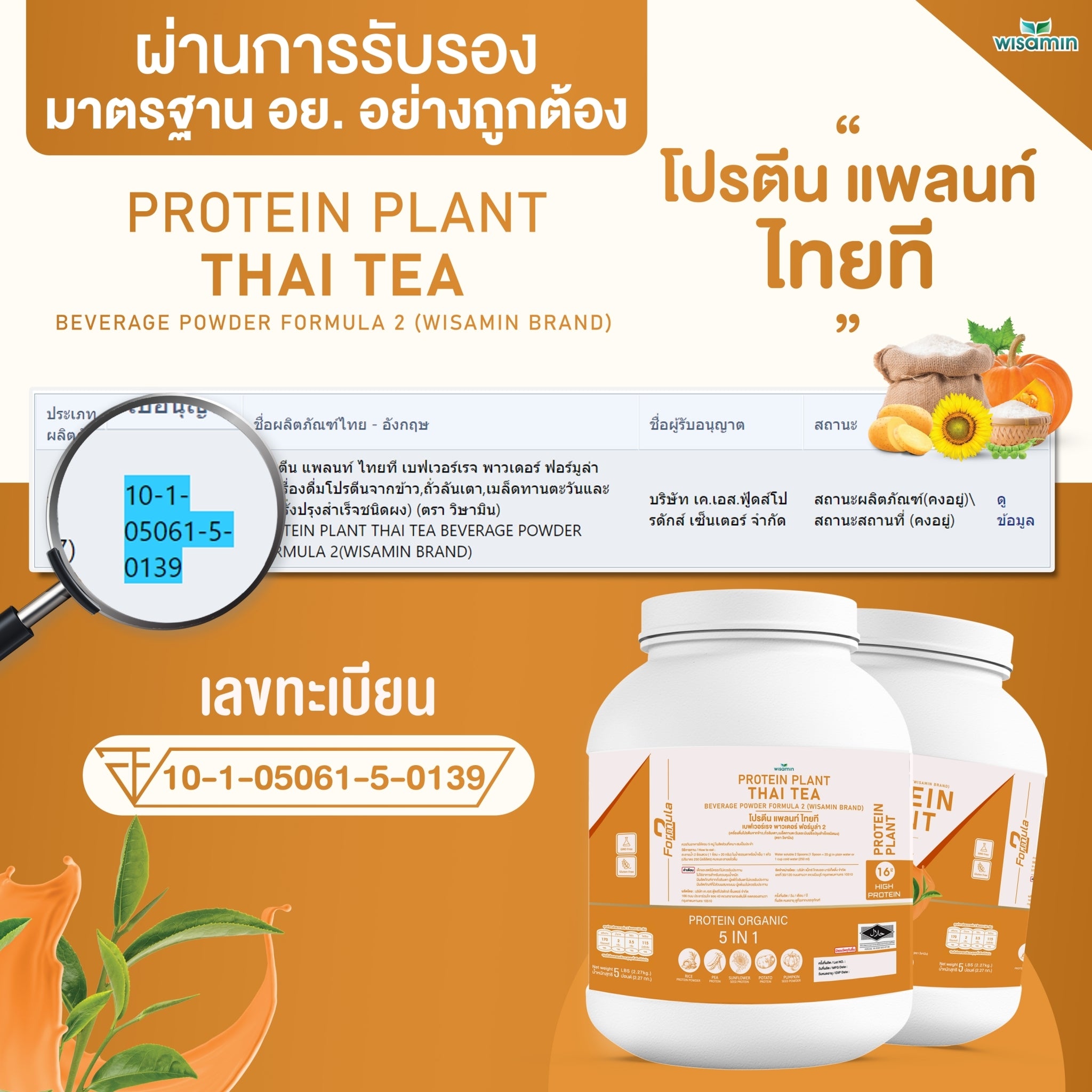 WISAMIN Plant Protein Formula 2 | 2.27 kg (5LB) | 8 Flavors | Organic | Halal | Soy-Free | Non-GMO