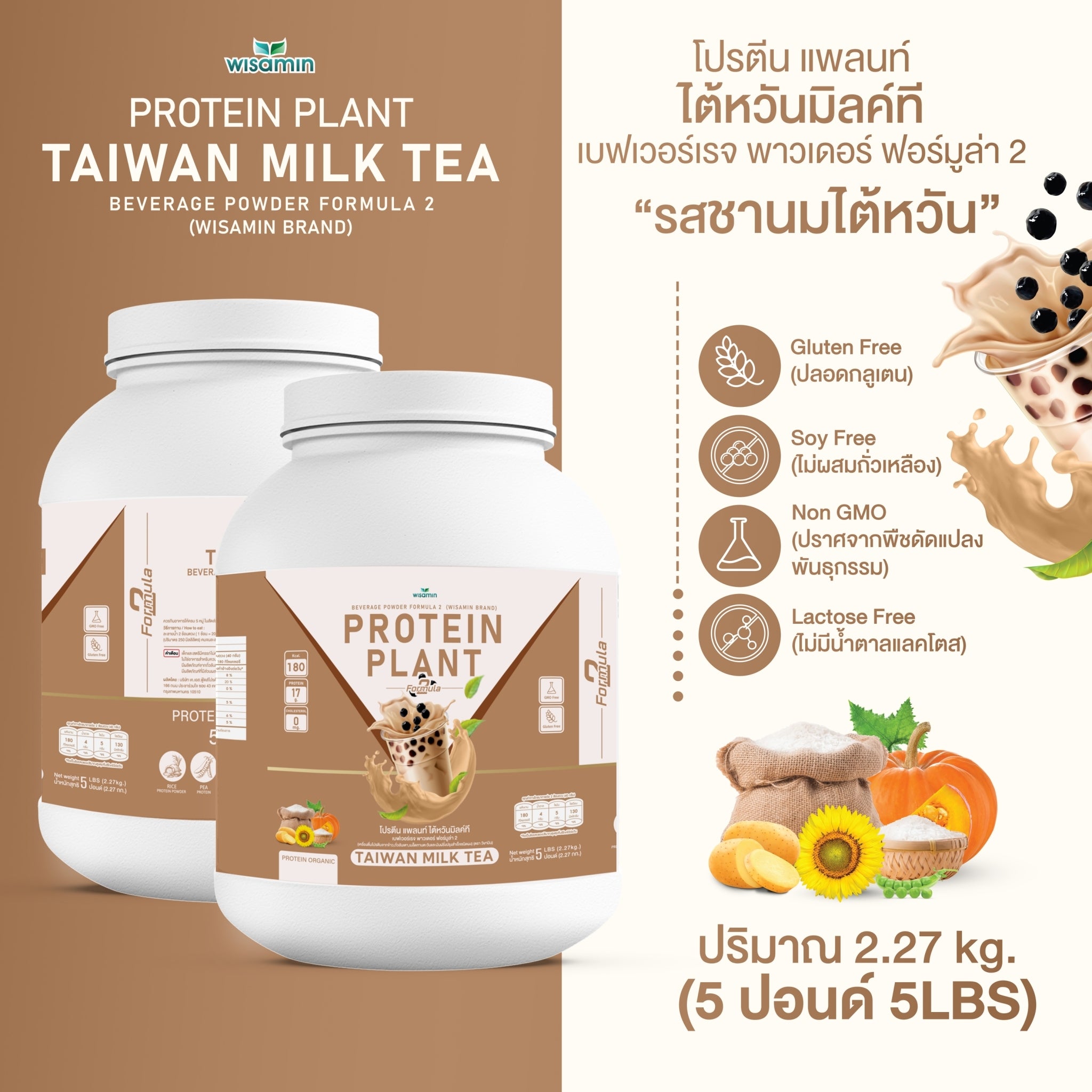 WISAMIN Plant Protein Formula 2 | 2.27 kg (5LB) | 8 Flavors | Organic | Halal | Soy-Free | Non-GMO