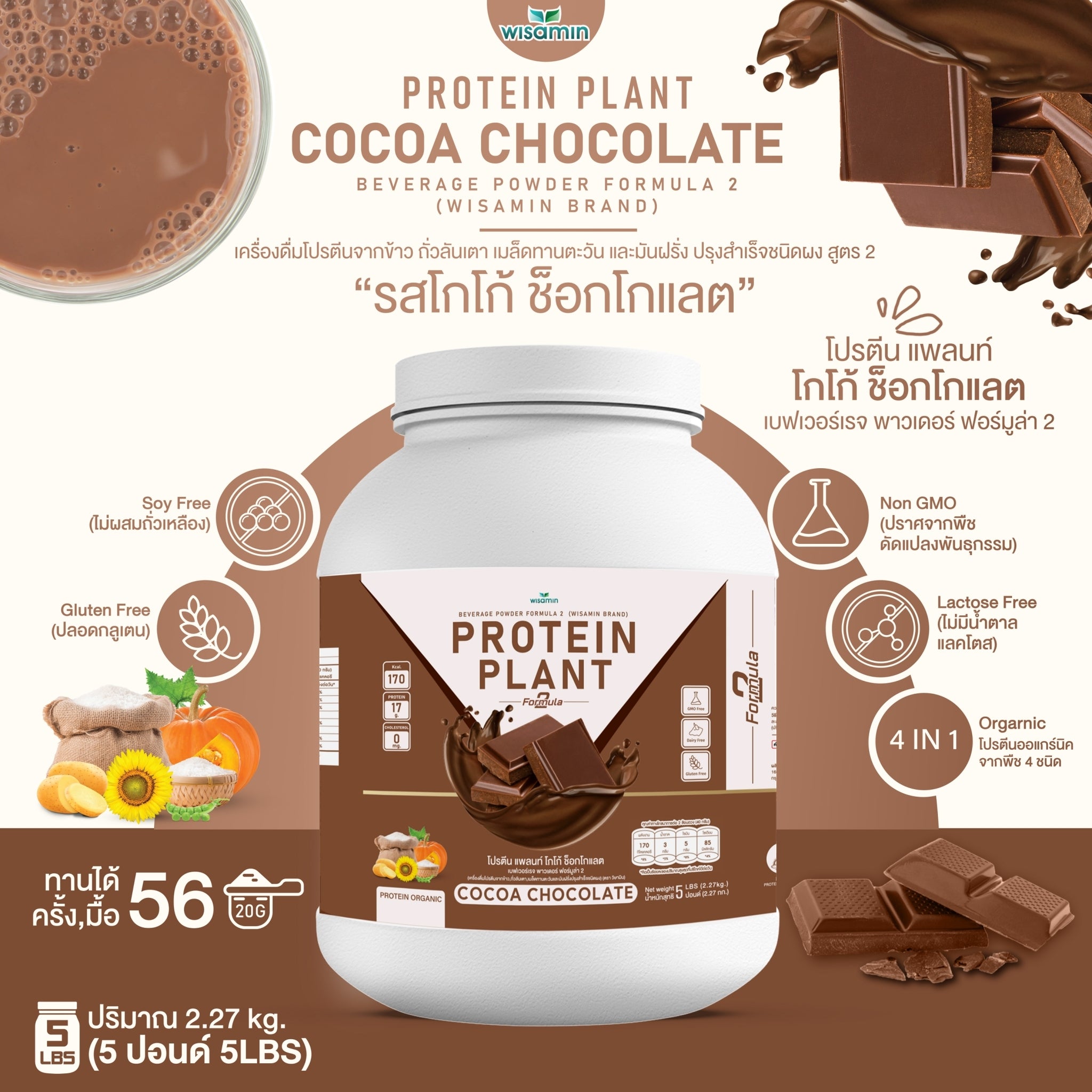 WISAMIN Plant Protein Formula 2 | 2.27 kg (5LB) | 8 Flavors | Organic | Halal | Soy-Free | Non-GMO