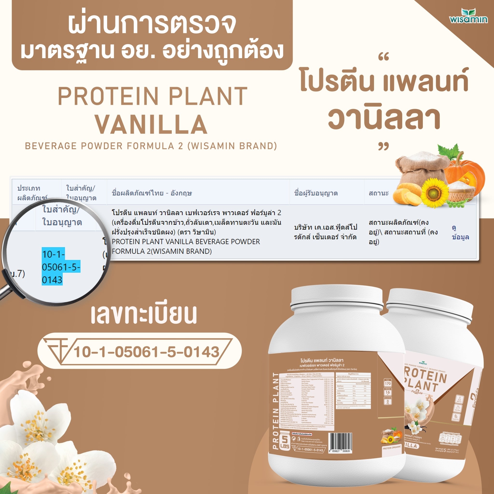 WISAMIN Plant Protein Formula 2 | 2.27 kg (5LB) | 8 Flavors | Organic | Halal | Soy-Free | Non-GMO