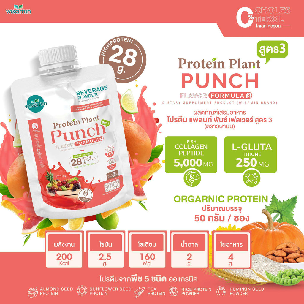 WISAMIN Plant Protein Formula 3 | 50g Ready-to-Mix Sachet | 11 Flavors | Halal | Organic | Collagen Peptide | L-Glutathione