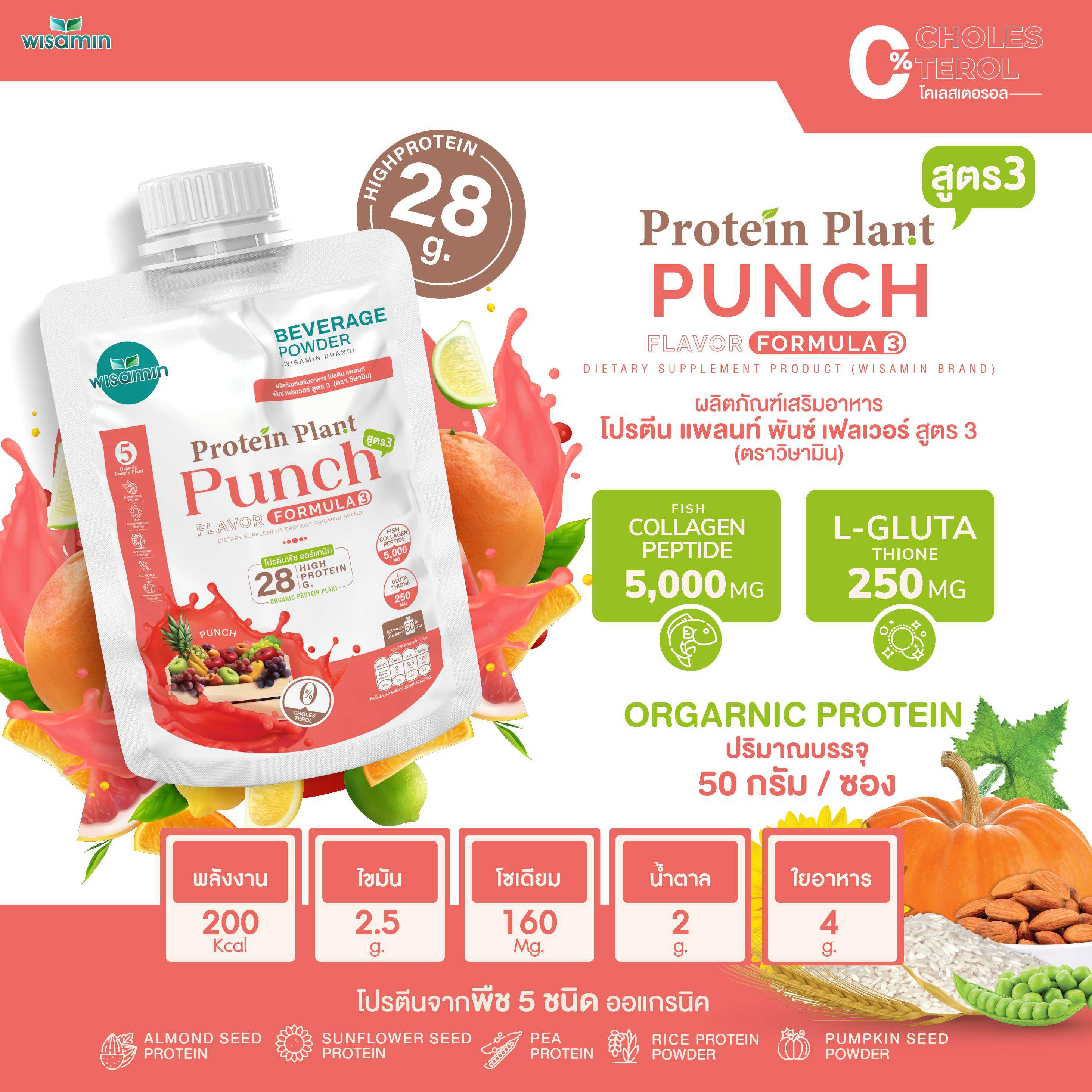 WISAMIN Plant Protein Formula 3 | 50g Ready-to-Mix Sachet | 11 Flavors | Halal | Organic | Collagen Peptide | L-Glutathione