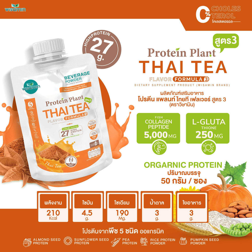 WISAMIN Plant Protein Formula 3 | 50g Ready-to-Mix Sachet | 11 Flavors | Halal | Organic | Collagen Peptide | L-Glutathione
