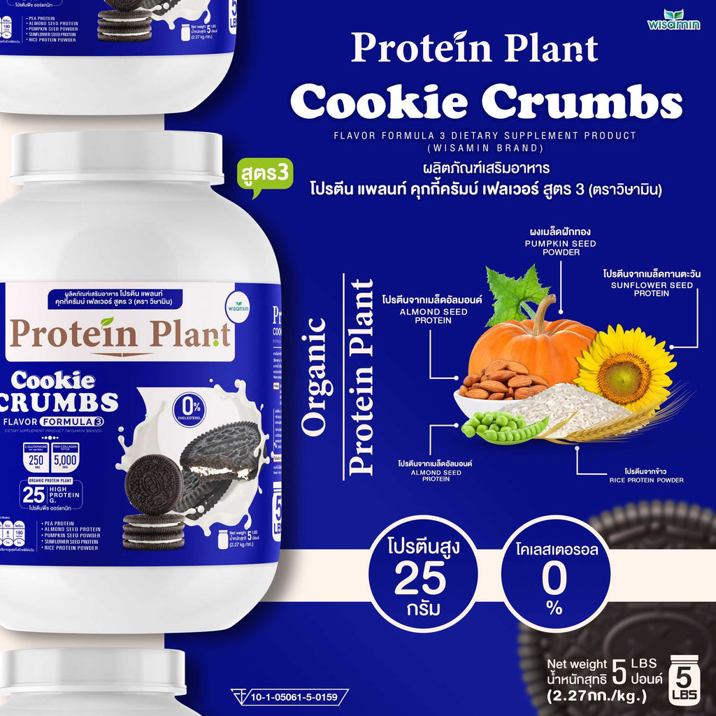WISAMIN Plant Protein Formula 3 | 2.27 kg (5 lb) | 11 Flavors | Halal | Organic | Collagen Peptide | L-Glutathione
