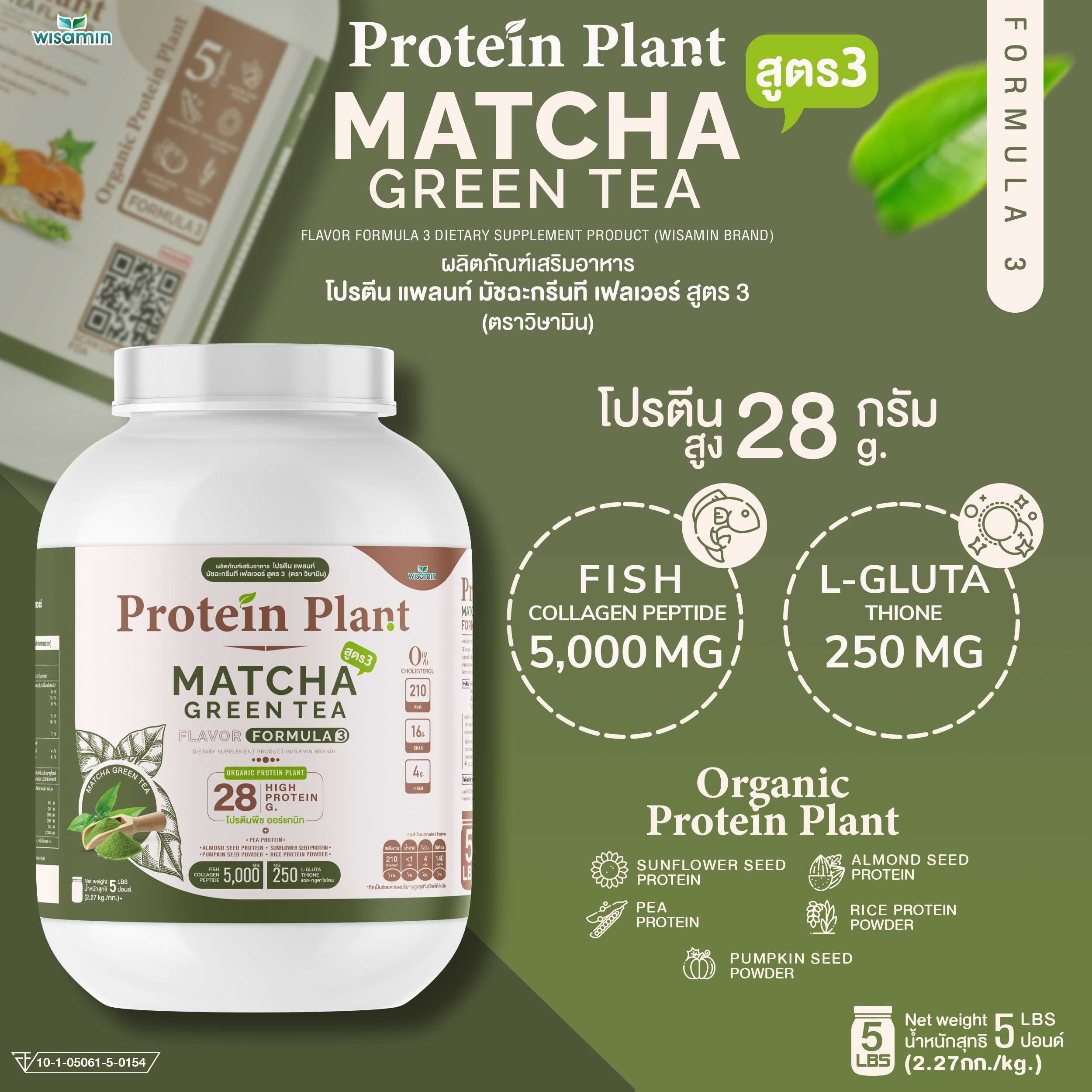 WISAMIN Plant Protein Formula 3 | 2.27 kg (5 lb) | 11 Flavors | Halal | Organic | Collagen Peptide | L-Glutathione