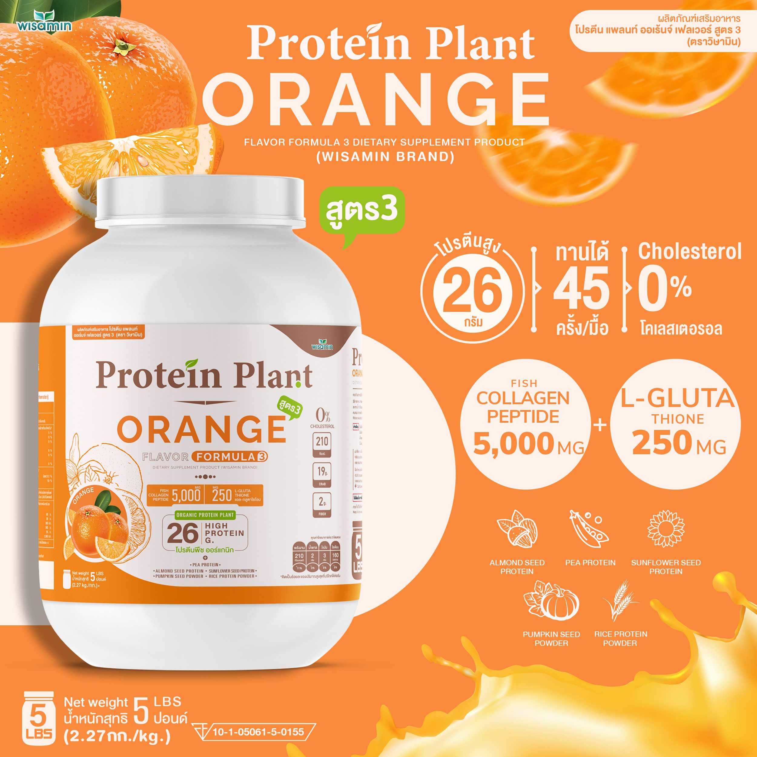 WISAMIN Plant Protein Formula 3 | 2.27 kg (5 lb) | 11 Flavors | Halal | Organic | Collagen Peptide | L-Glutathione