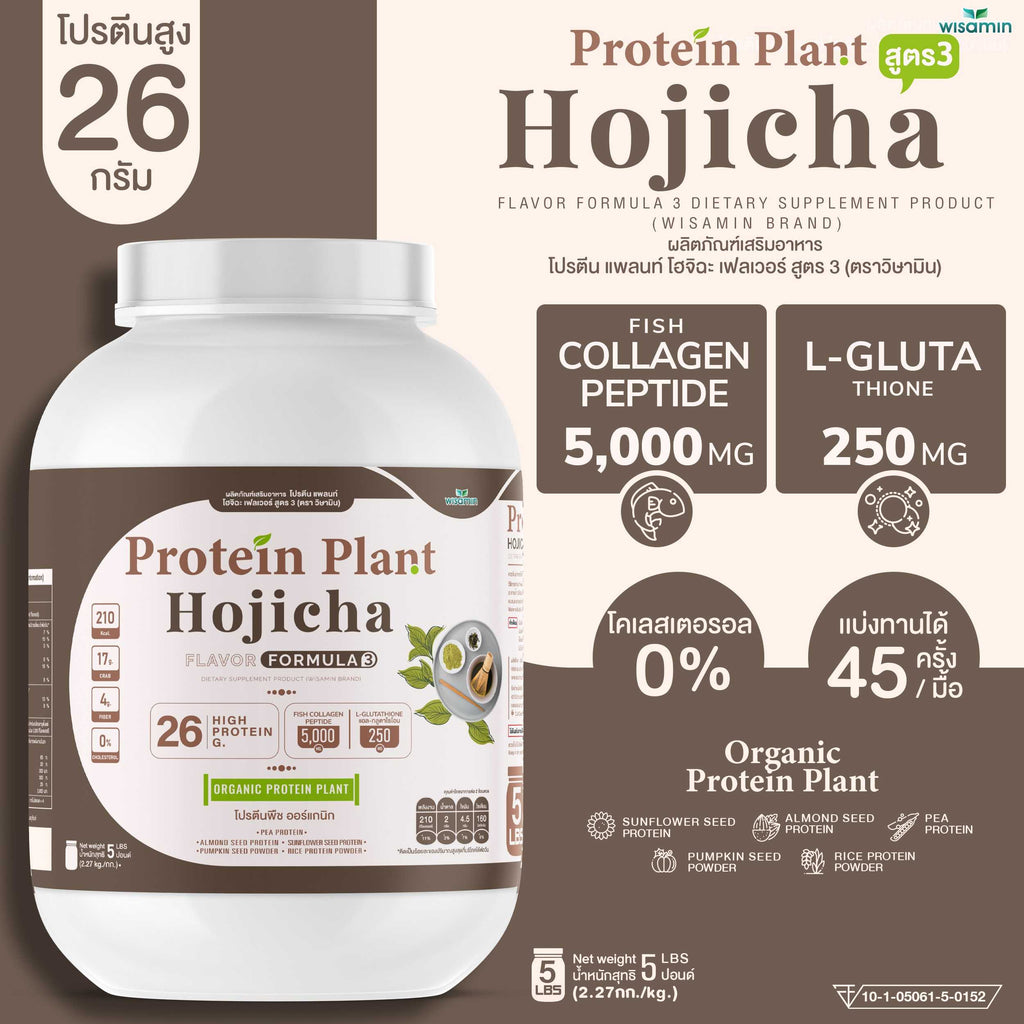 WISAMIN Plant Protein Formula 3 | 2.27 kg (5 lb) | 11 Flavors | Halal | Organic | Collagen Peptide | L-Glutathione