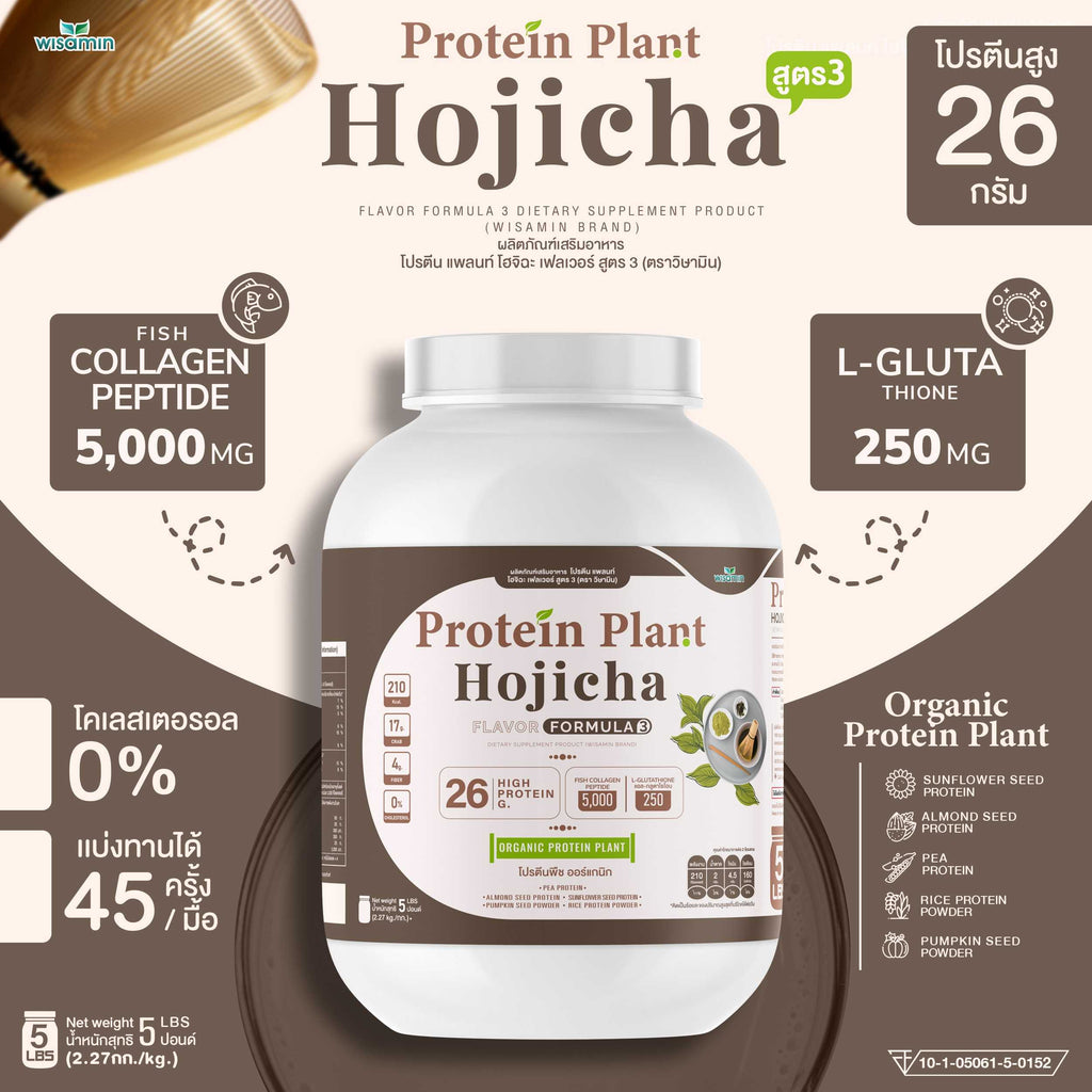 WISAMIN Plant Protein Formula 3 | 2.27 kg (5 lb) | 11 Flavors | Halal | Organic | Collagen Peptide | L-Glutathione