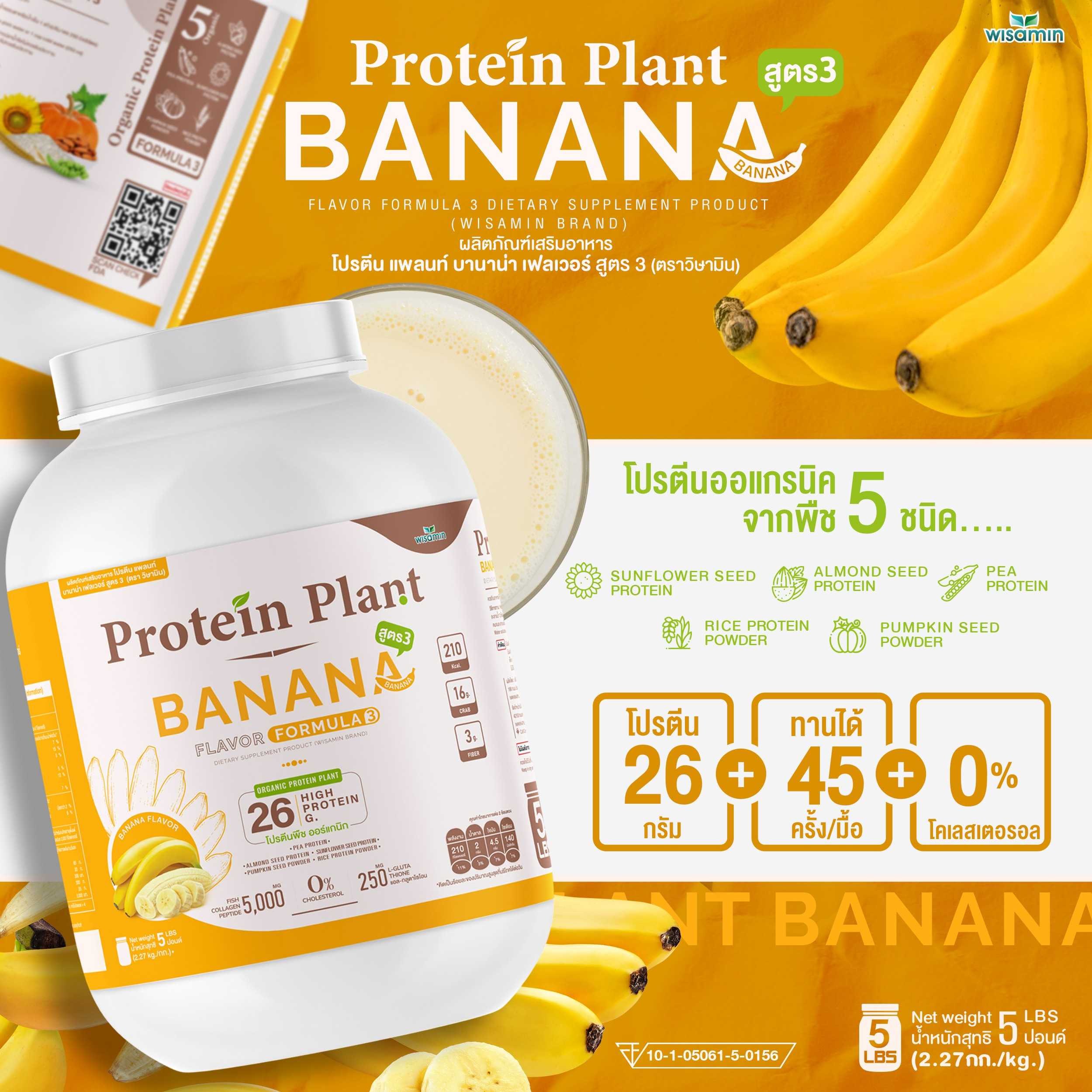 WISAMIN Plant Protein Formula 3 | 2.27 kg (5 lb) | 11 Flavors | Halal | Organic | Collagen Peptide | L-Glutathione
