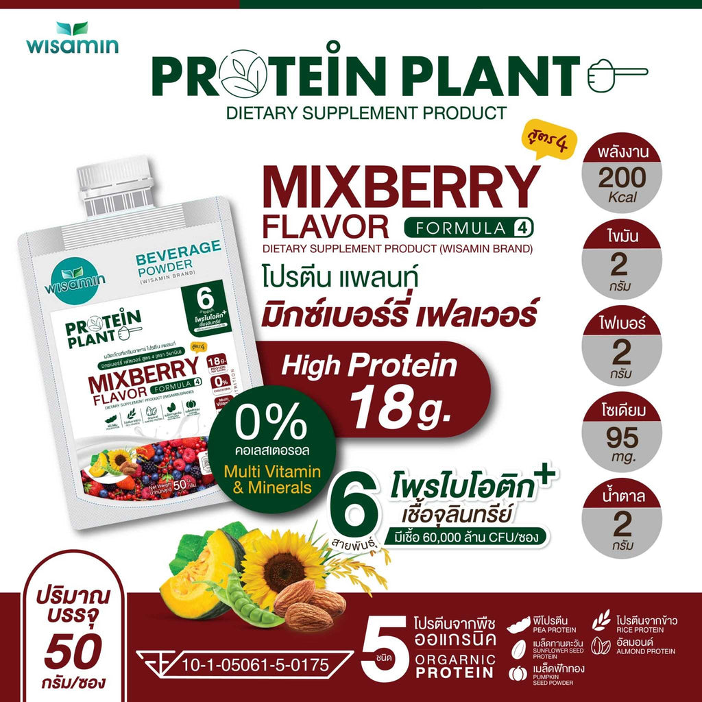 WISAMIN Plant Protein Formula 4 | 50g Ready-to-Mix Sachet | 14 Flavors | Halal  | Organic | Probiotics & Minerals