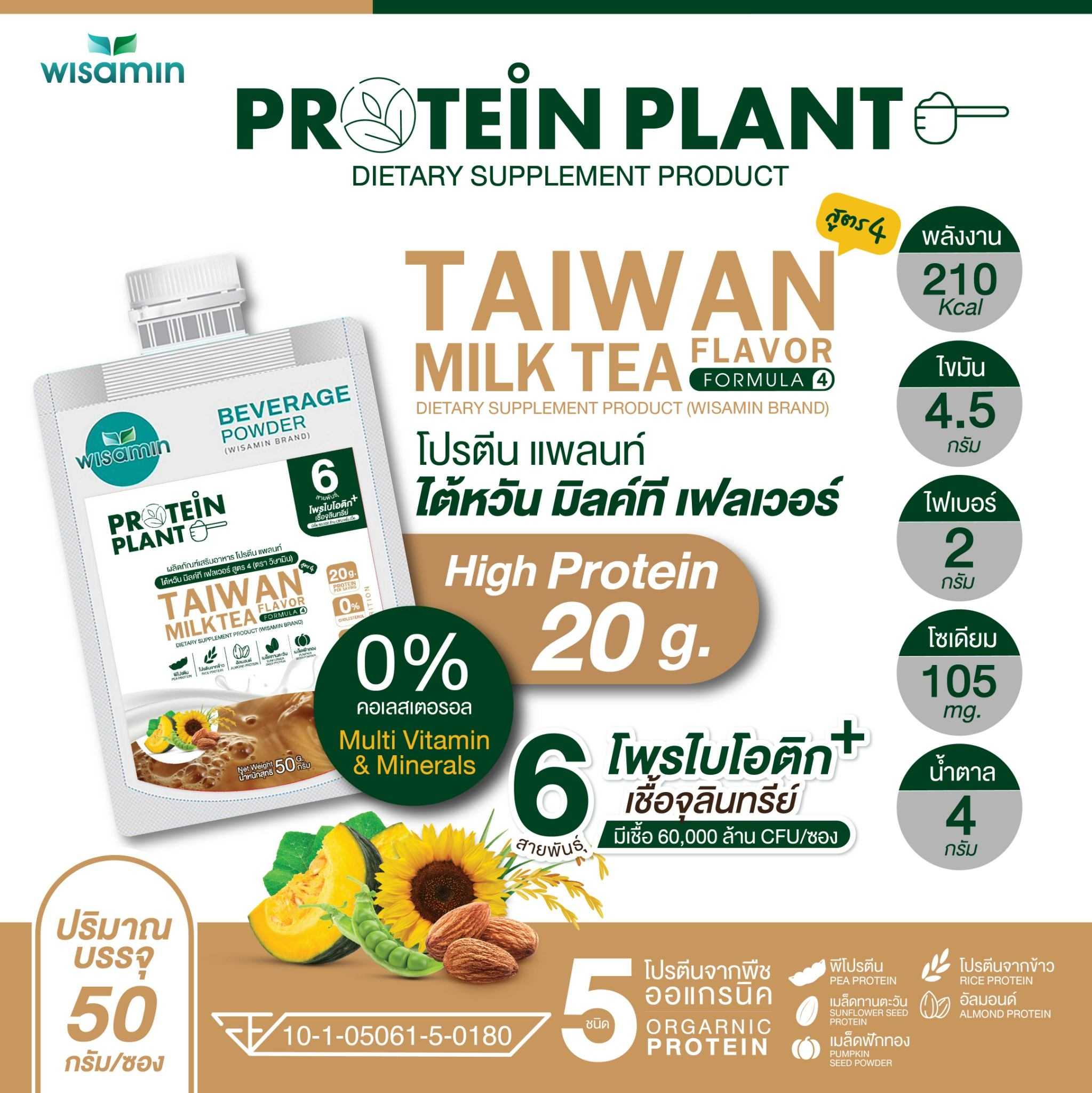 WISAMIN Plant Protein Formula 4 | 50g Ready-to-Mix Sachet | 14 Flavors | Halal  | Organic | Probiotics & Minerals