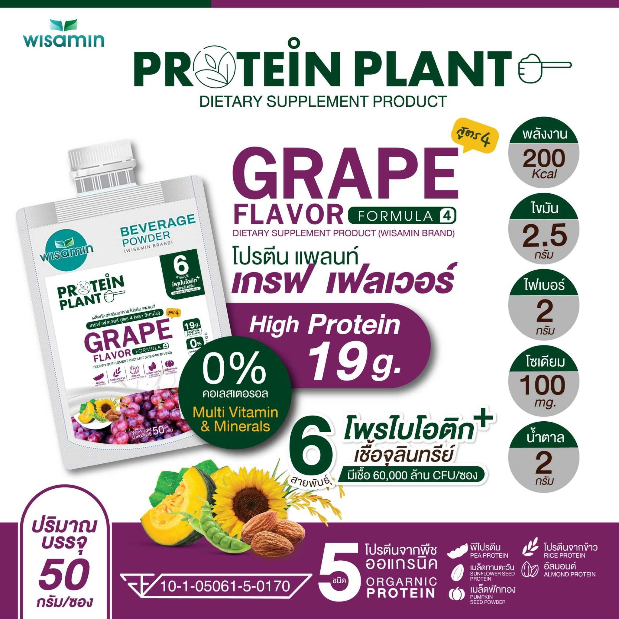 WISAMIN Plant Protein Formula 4 | 50g Ready-to-Mix Sachet | 14 Flavors | Halal  | Organic | Probiotics & Minerals