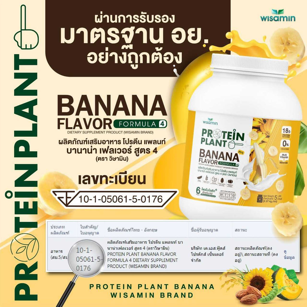 WISAMIN Plant Protein Formula 4 | Available in 14 Flavors | 2.27 kg (5LB) | 45 Servings | Halal | Organic | Probiotics & Minerals