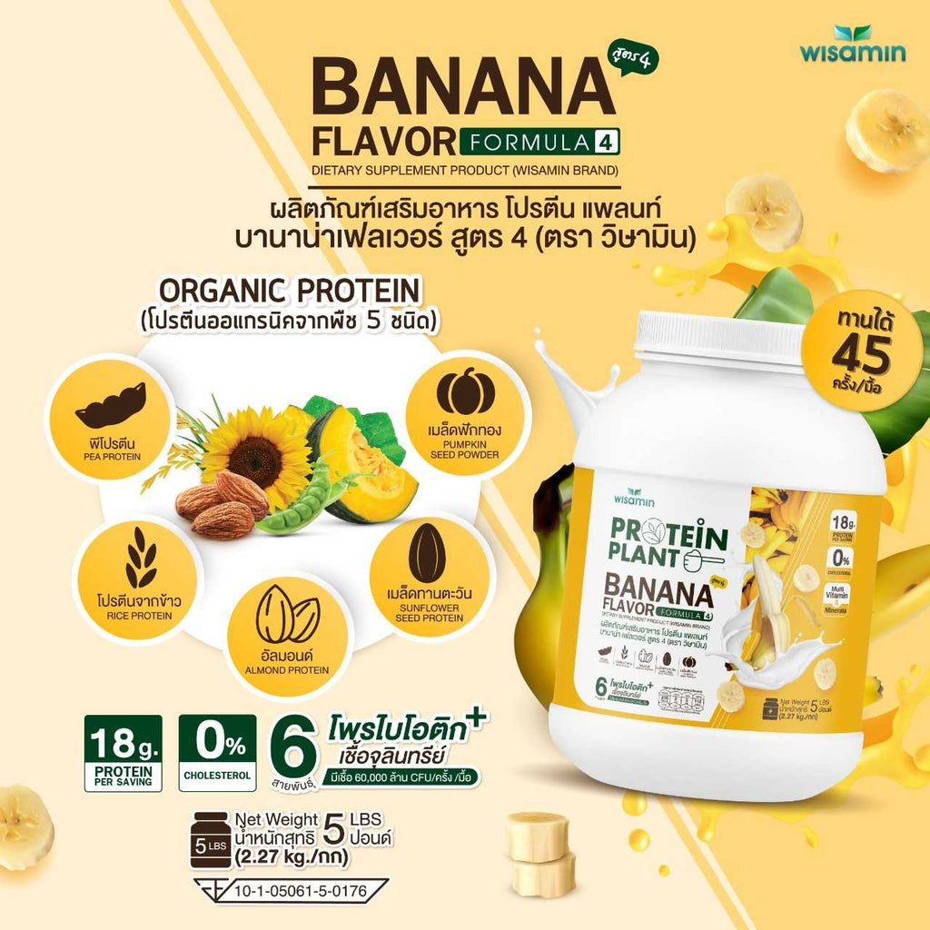 WISAMIN Plant Protein Formula 4 | Available in 14 Flavors | 2.27 kg (5LB) | 45 Servings | Halal | Organic | Probiotics & Minerals