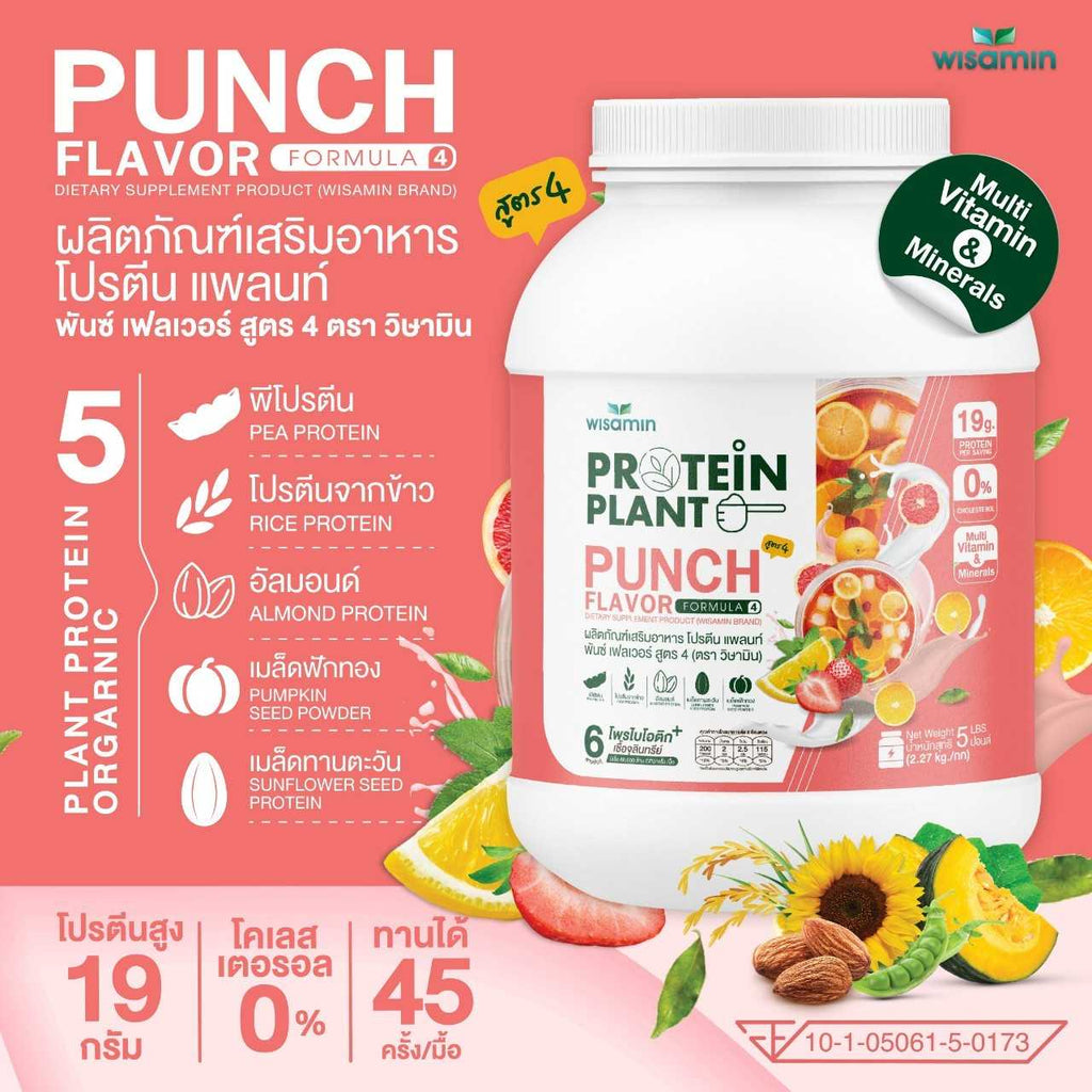 WISAMIN Plant Protein Formula 4 | Available in 14 Flavors | 2.27 kg (5LB) | 45 Servings | Halal | Organic | Probiotics & Minerals