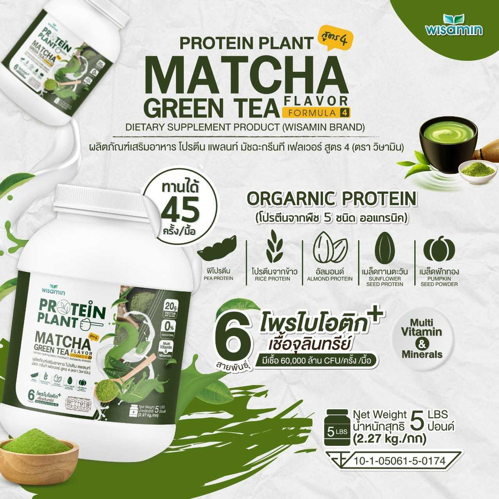 WISAMIN Plant Protein Formula 4 | Available in 14 Flavors | 2.27 kg (5LB) | 45 Servings | Halal | Organic | Probiotics & Minerals