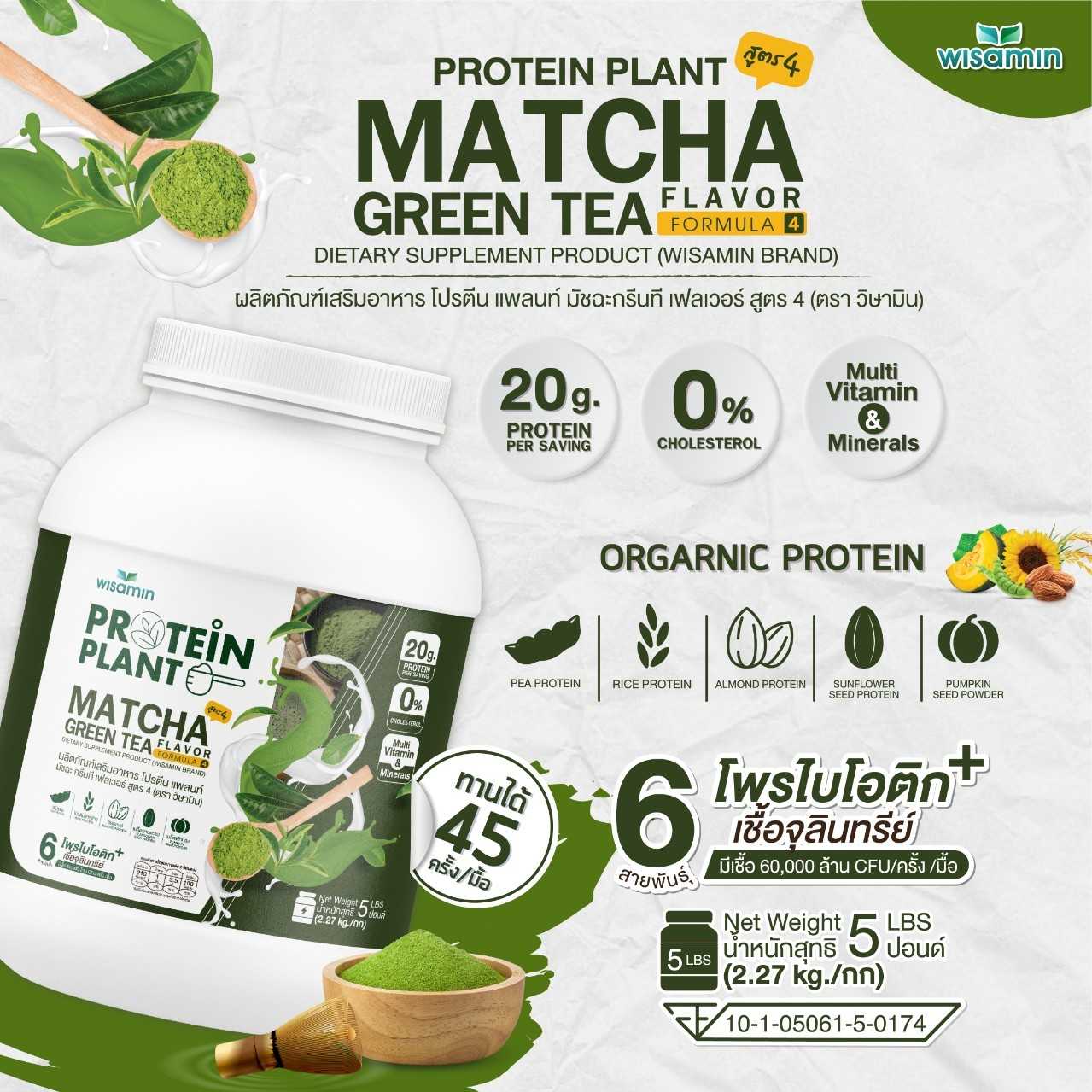 WISAMIN Plant Protein Formula 4 | Available in 14 Flavors | 2.27 kg (5LB) | 45 Servings | Halal | Organic | Probiotics & Minerals
