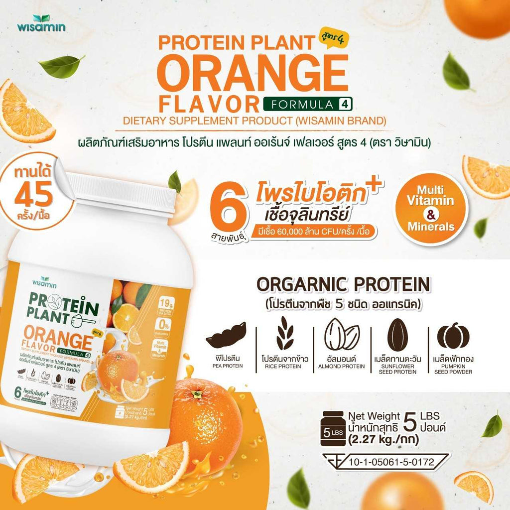 WISAMIN Plant Protein Formula 4 | Available in 14 Flavors | 2.27 kg (5LB) | 45 Servings | Halal | Organic | Probiotics & Minerals