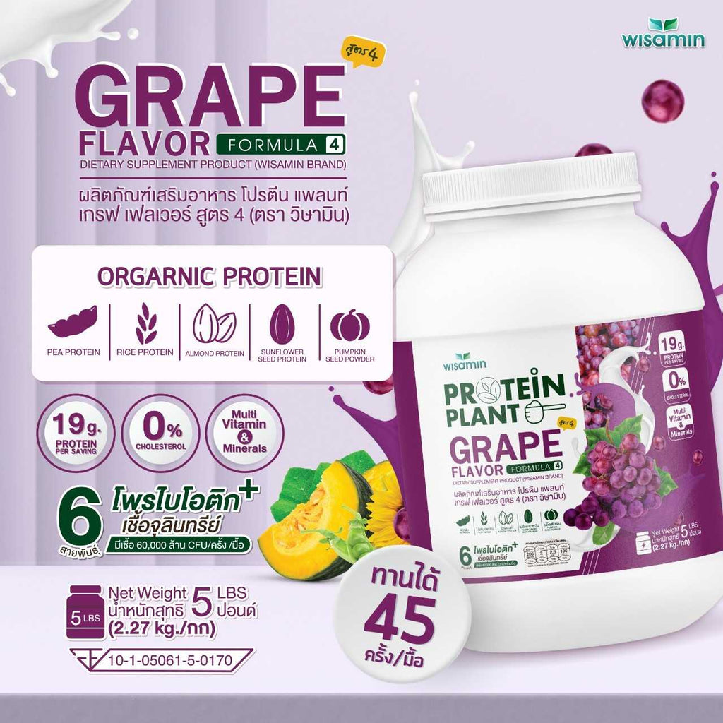 WISAMIN Plant Protein Formula 4 | Available in 14 Flavors | 2.27 kg (5LB) | 45 Servings | Halal | Organic | Probiotics & Minerals
